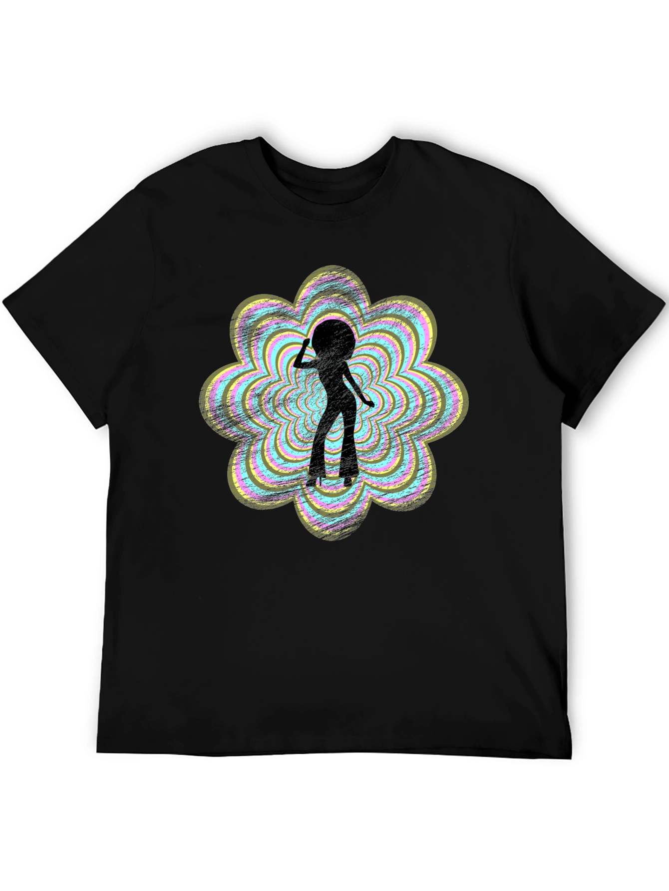 Retro Disco Girl Graphic Tee - Black Cotton T-Shirt