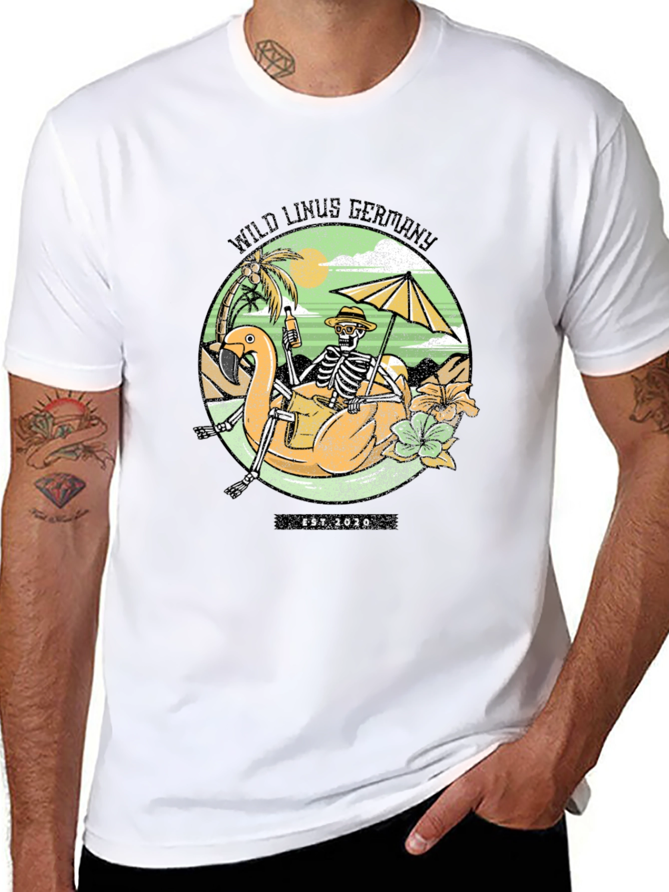 Wild Linus Germany Skeleton Flamingo T-Shirt