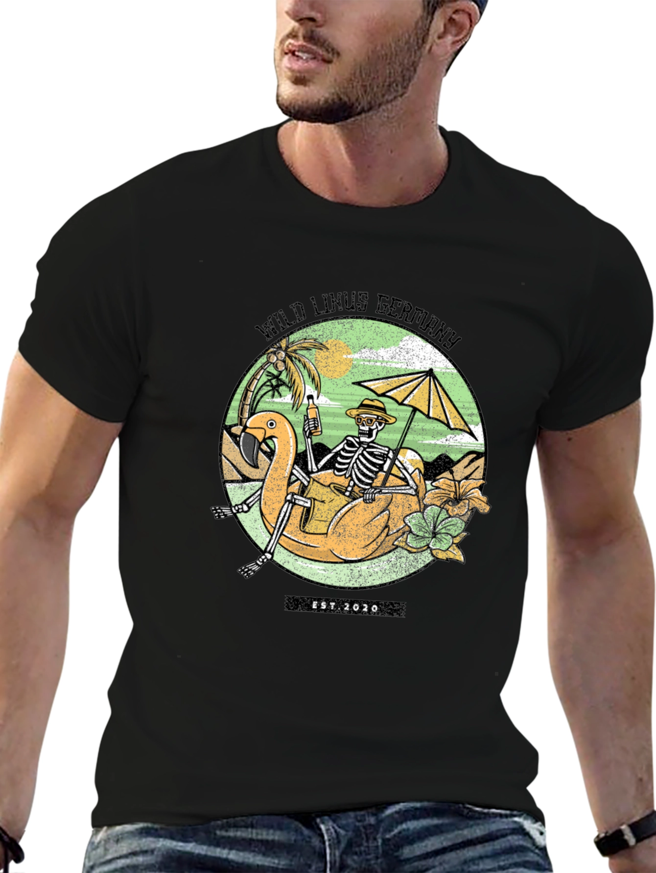 Wild Linus Germany Skeleton Flamingo T-Shirt