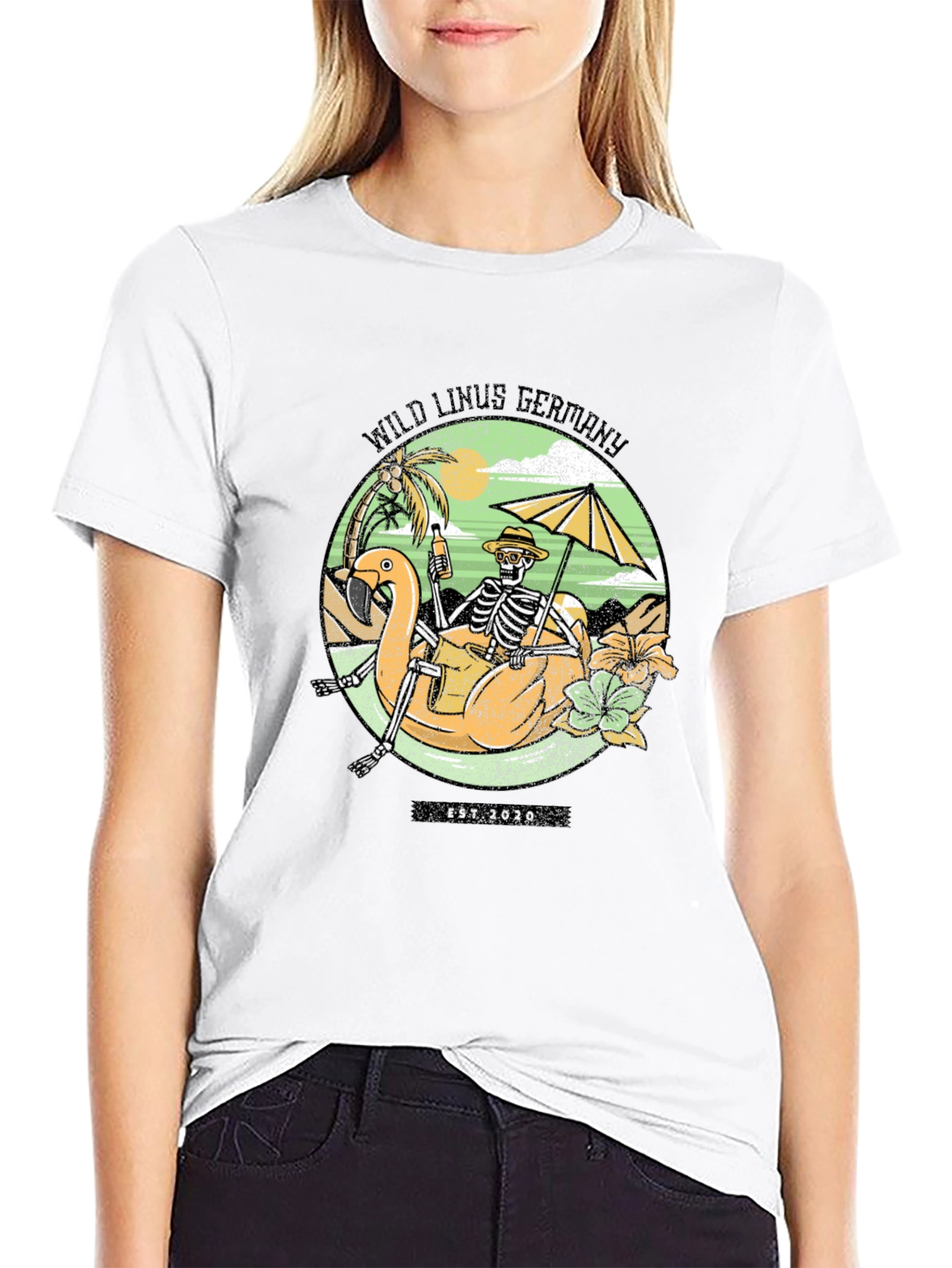 Wild Linus Germany Skeleton Flamingo T-Shirt