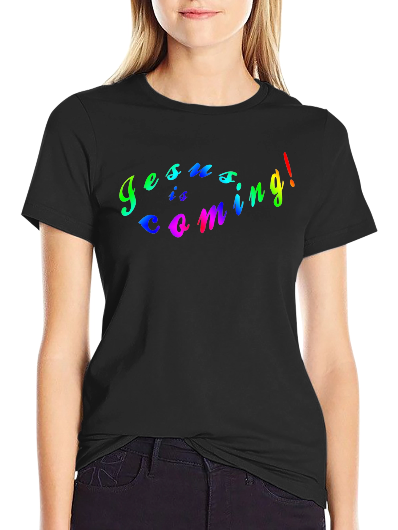 Jesus Is Coming Rainbow Graphic Black T-Shirt