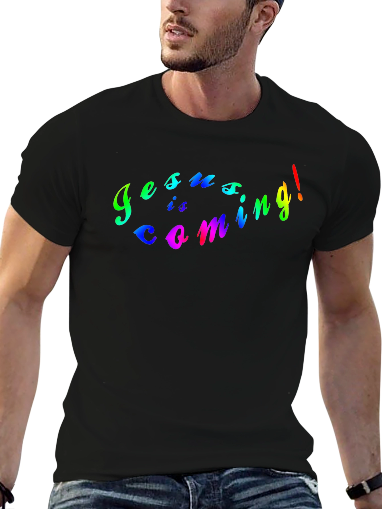 Jesus Is Coming Rainbow Graphic Black T-Shirt