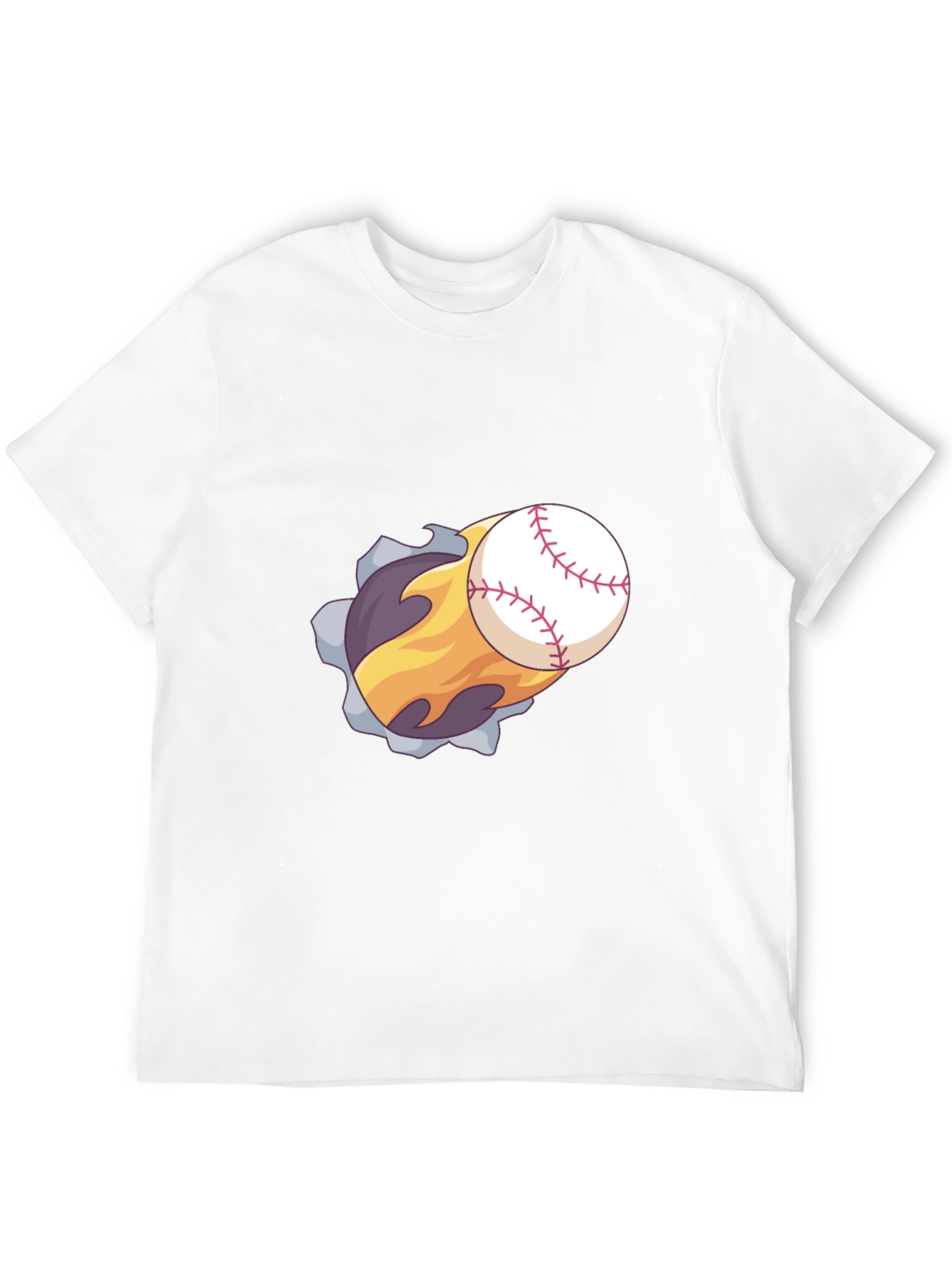 Flaming Baseball Graphic T-Shirt - Black