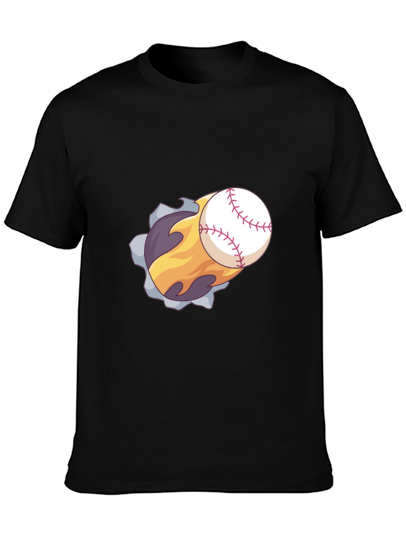 Flaming Baseball Graphic T-Shirt - Black