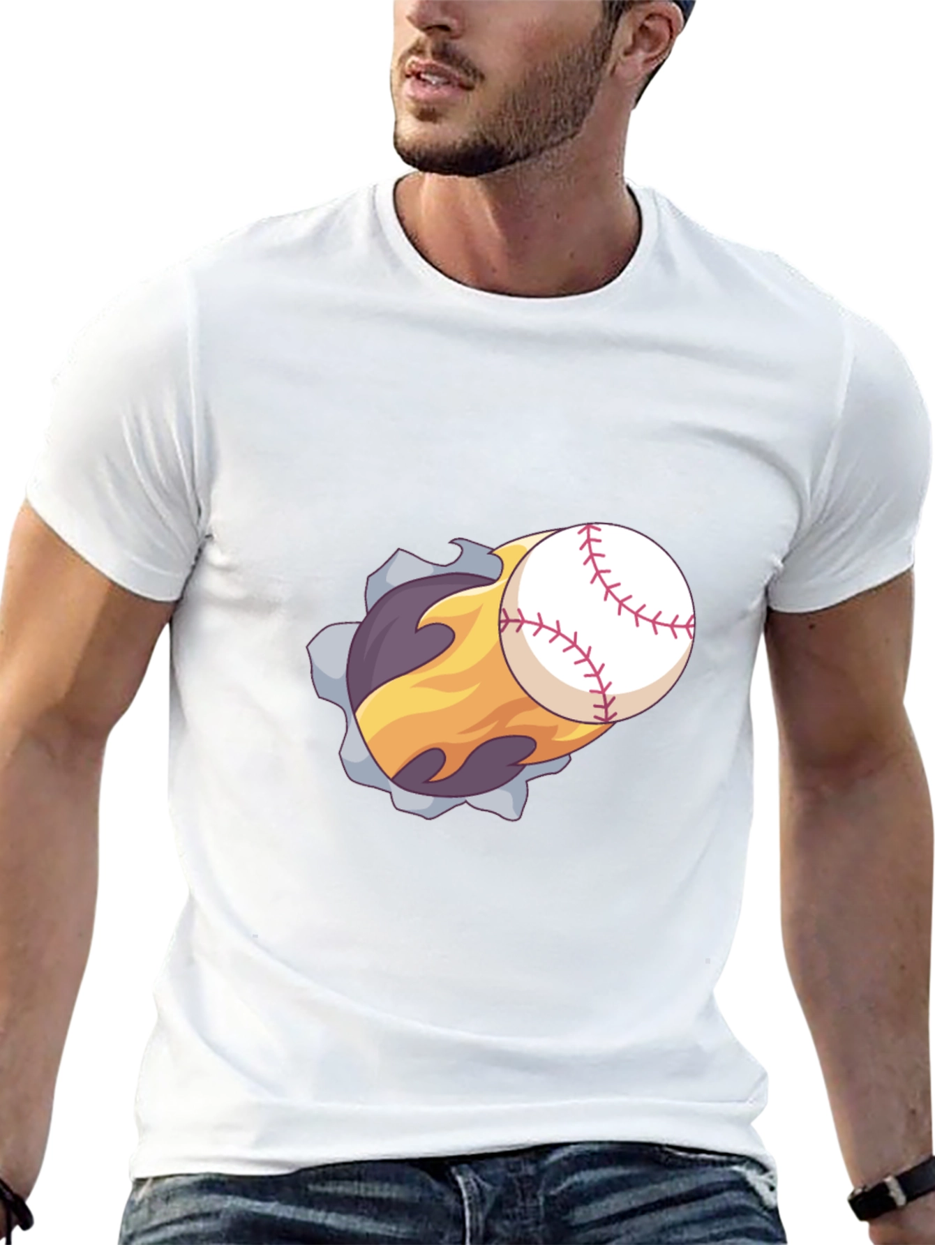 Flaming Baseball Graphic T-Shirt - Black