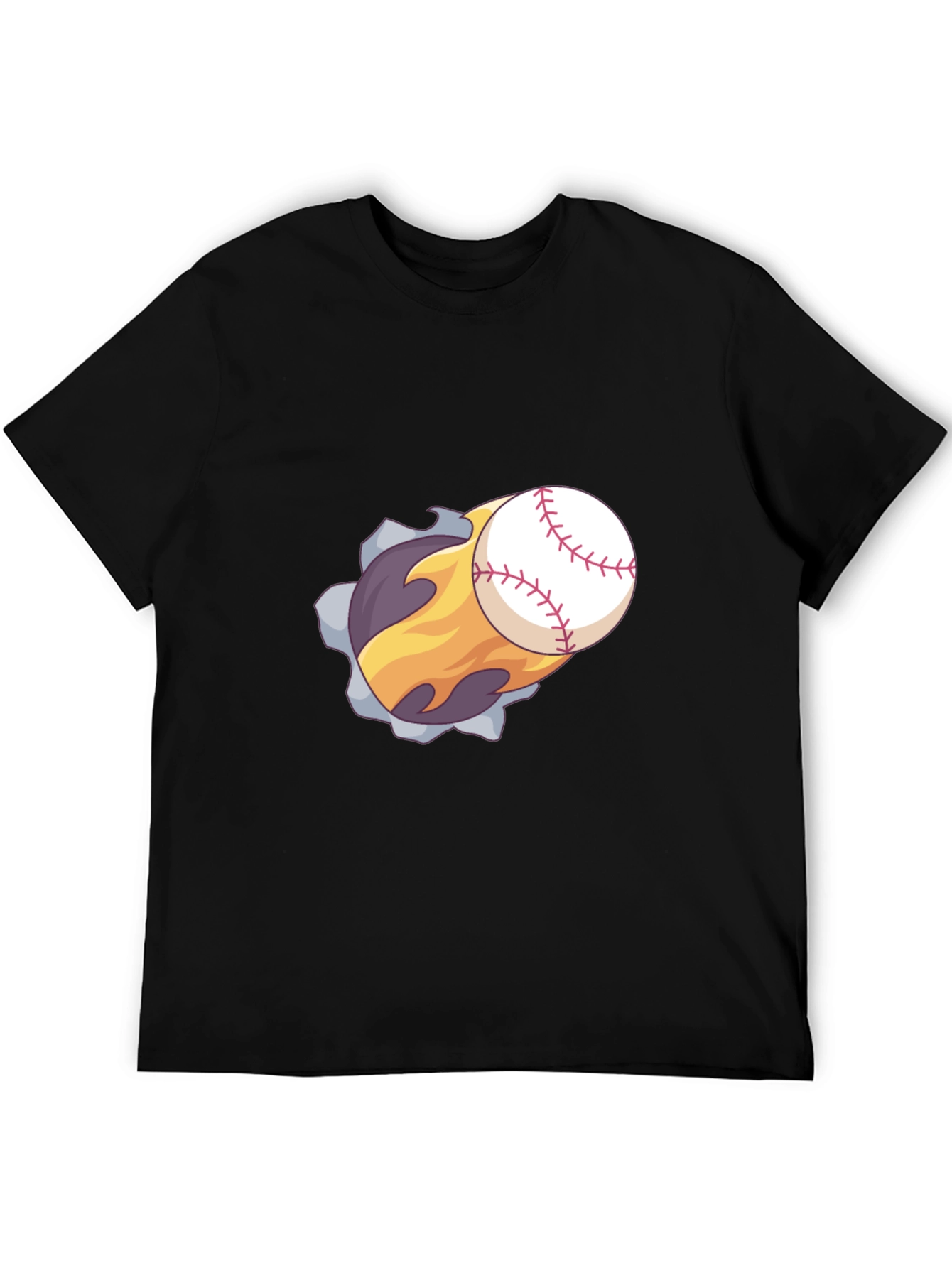 Flaming Baseball Graphic T-Shirt - Black