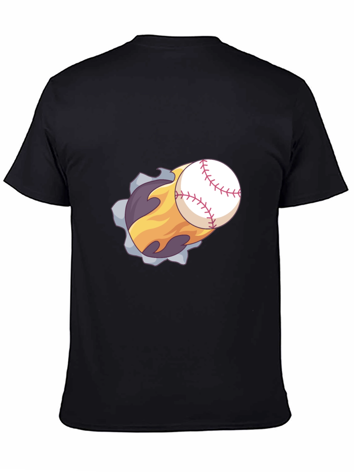 Flaming Baseball Graphic T-Shirt - Black