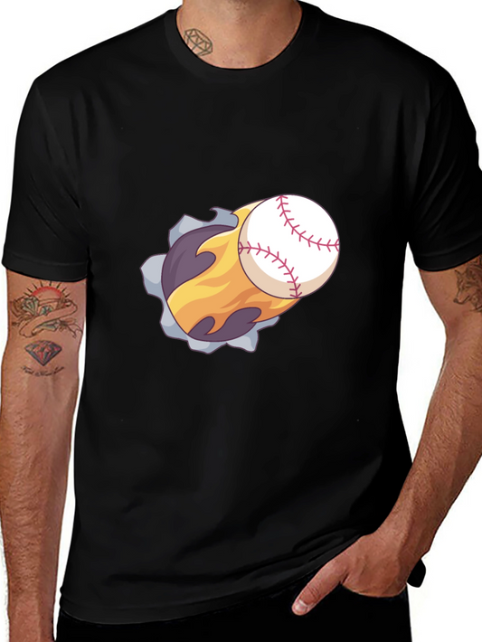 Flaming Baseball Graphic T-Shirt - Black