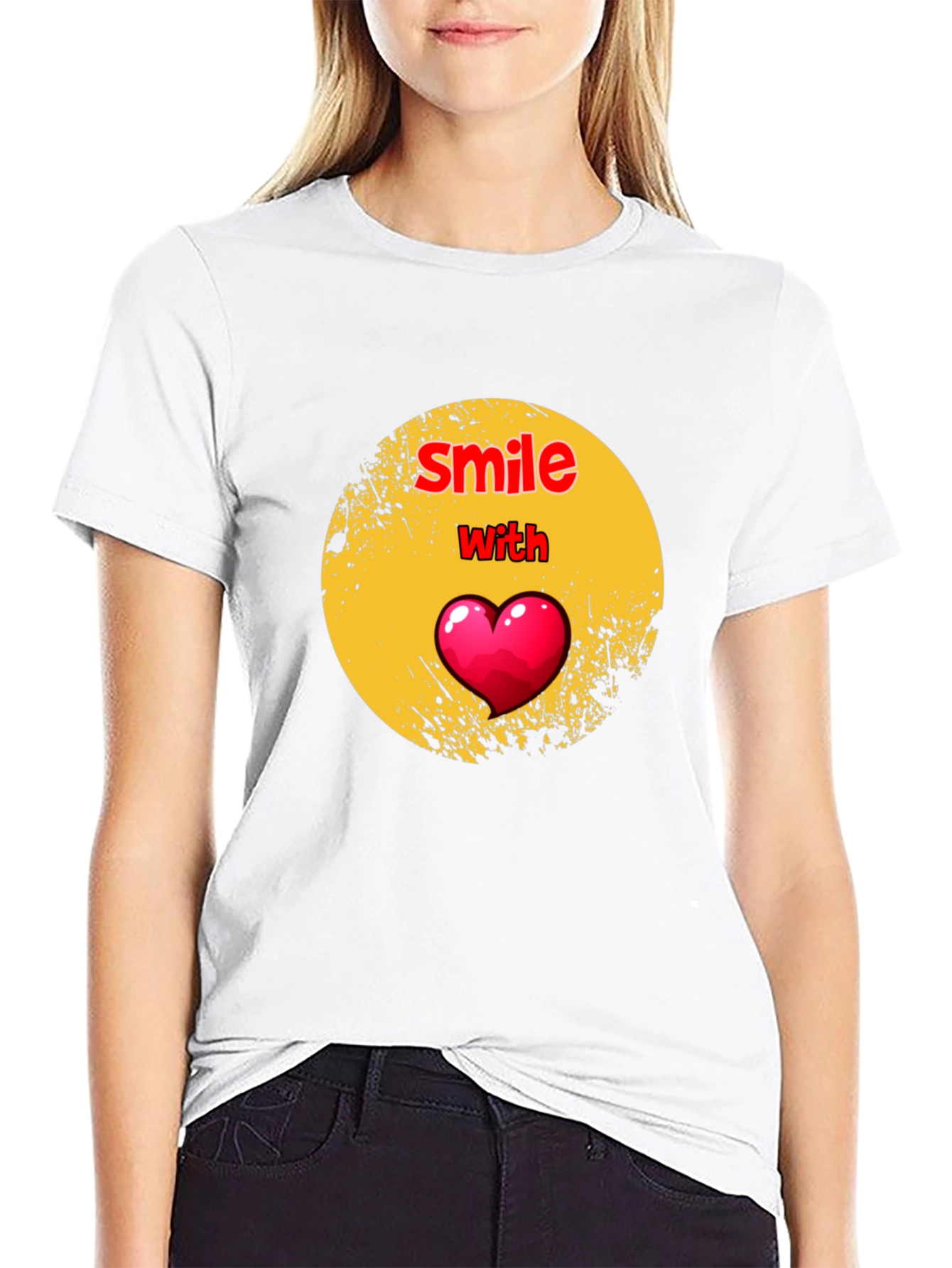 Smile With Heart Graphic Black T-Shirt
