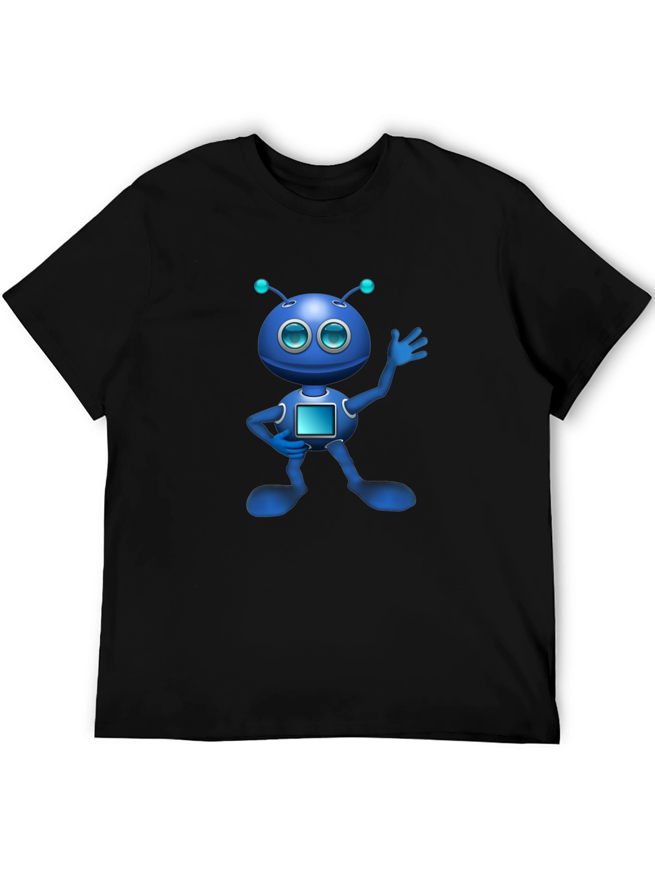 Blue Robot Graphic Black T-Shirt