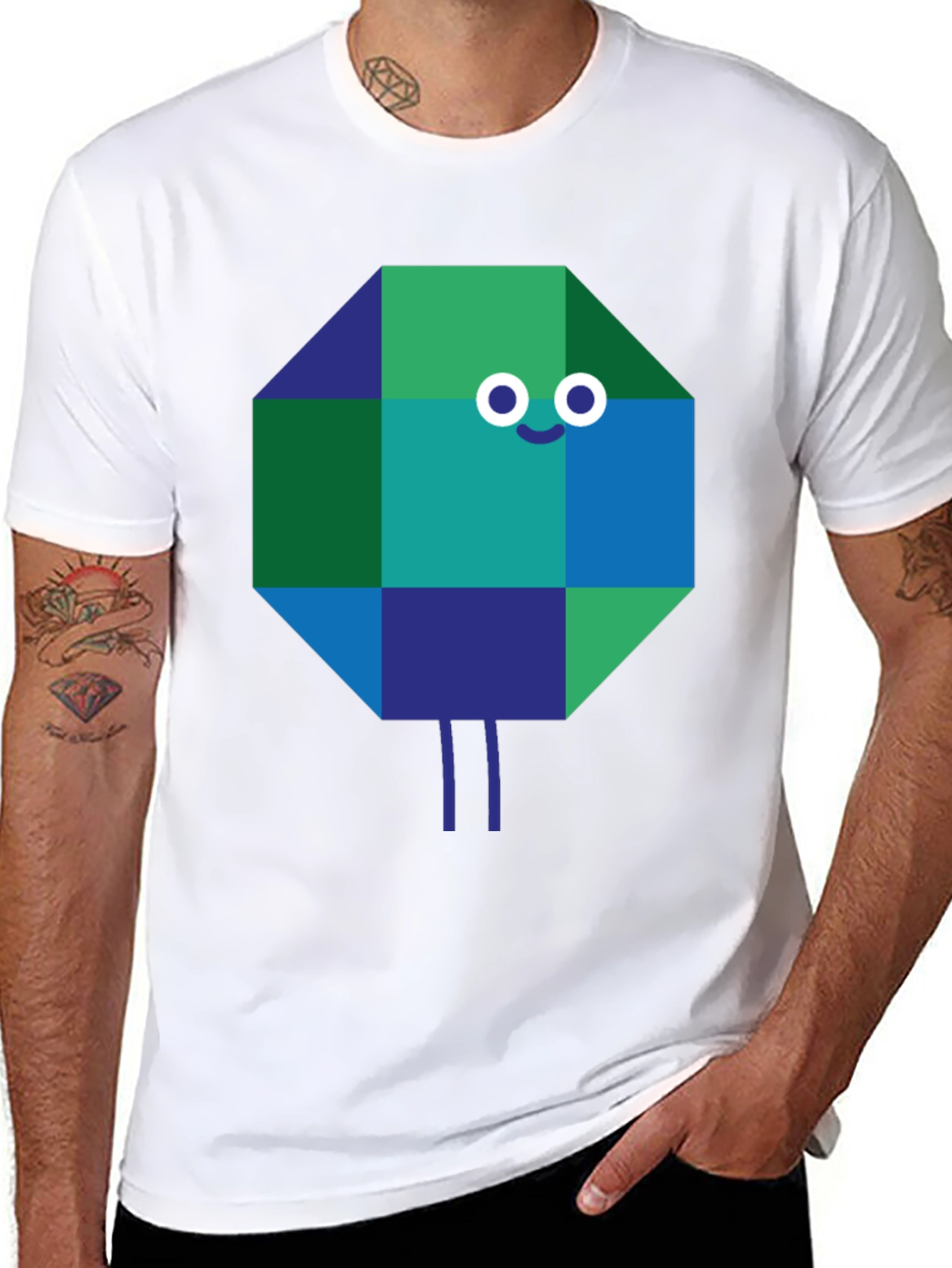 Geometric Character Graphic Tee - Quirky & Cool