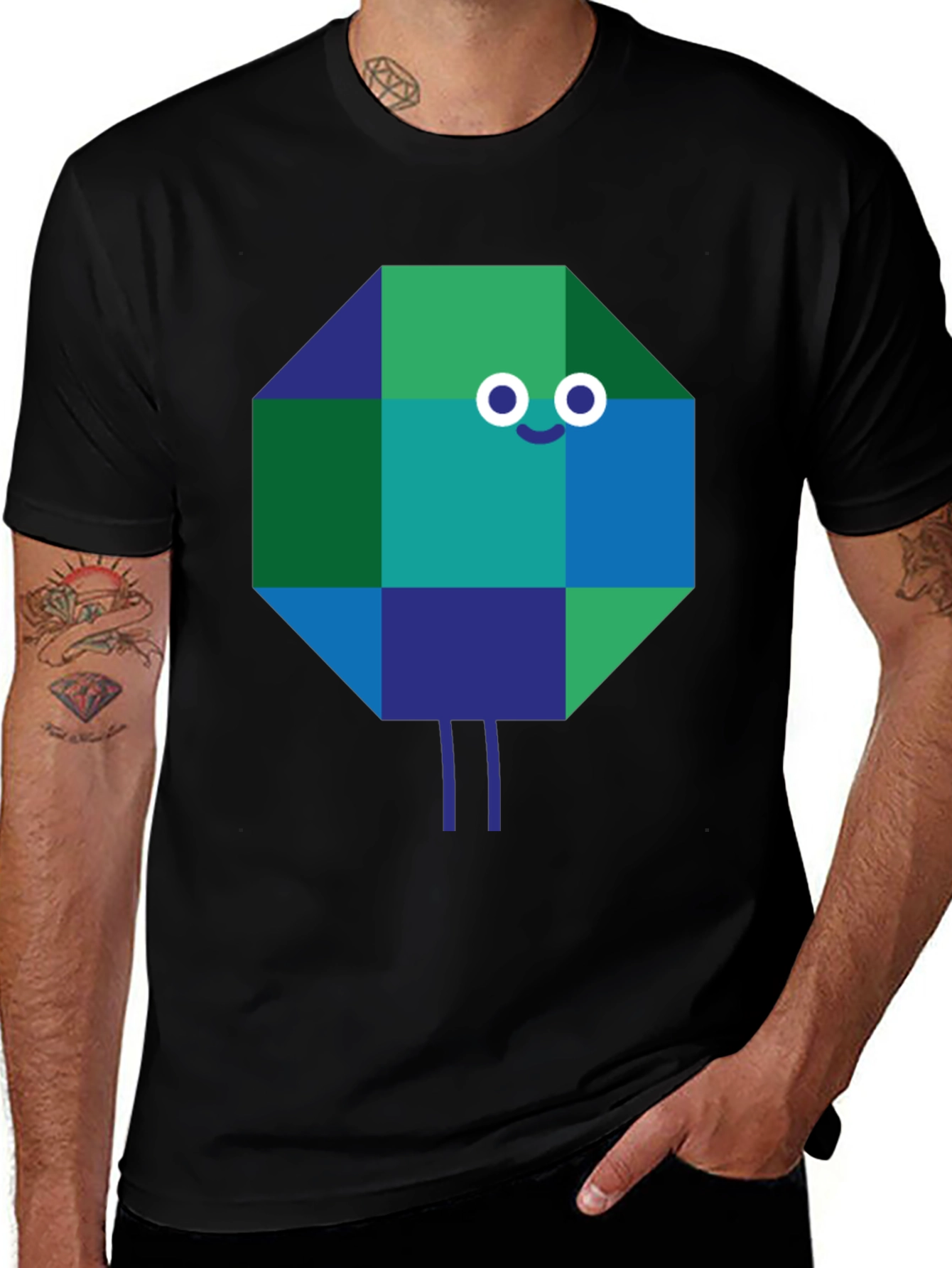 Geometric Character Graphic Tee - Quirky & Cool