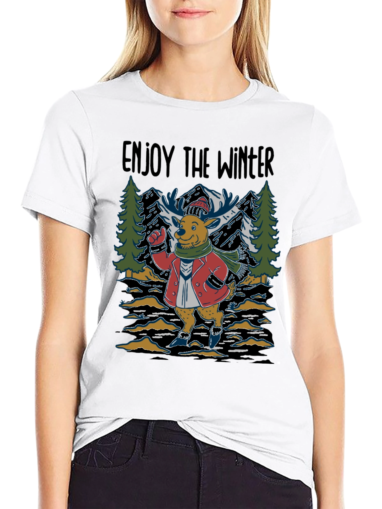 Enjoy the Winter Deer Graphic T-Shirt