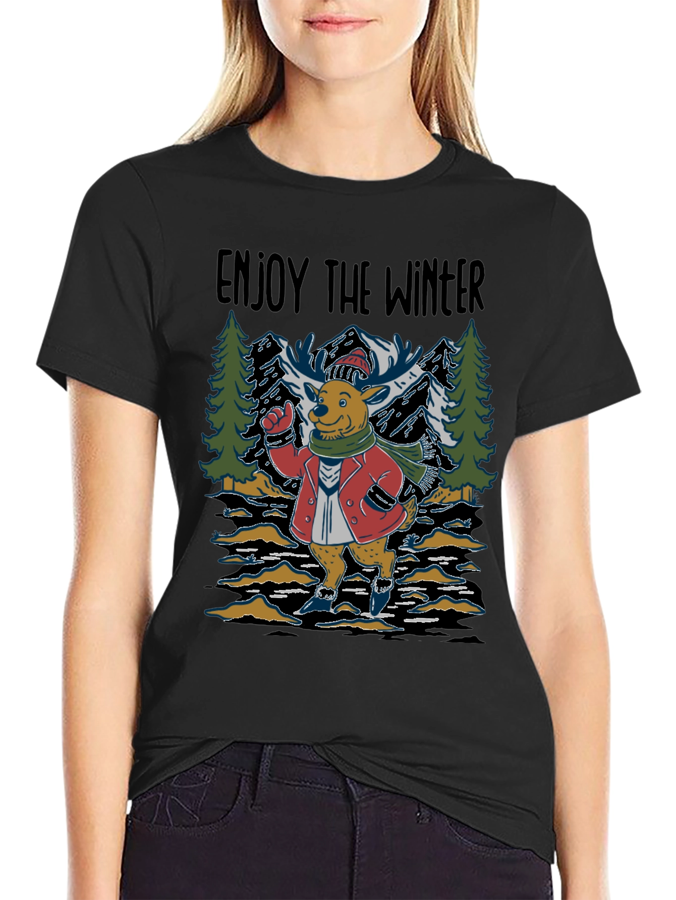 Enjoy the Winter Deer Graphic T-Shirt