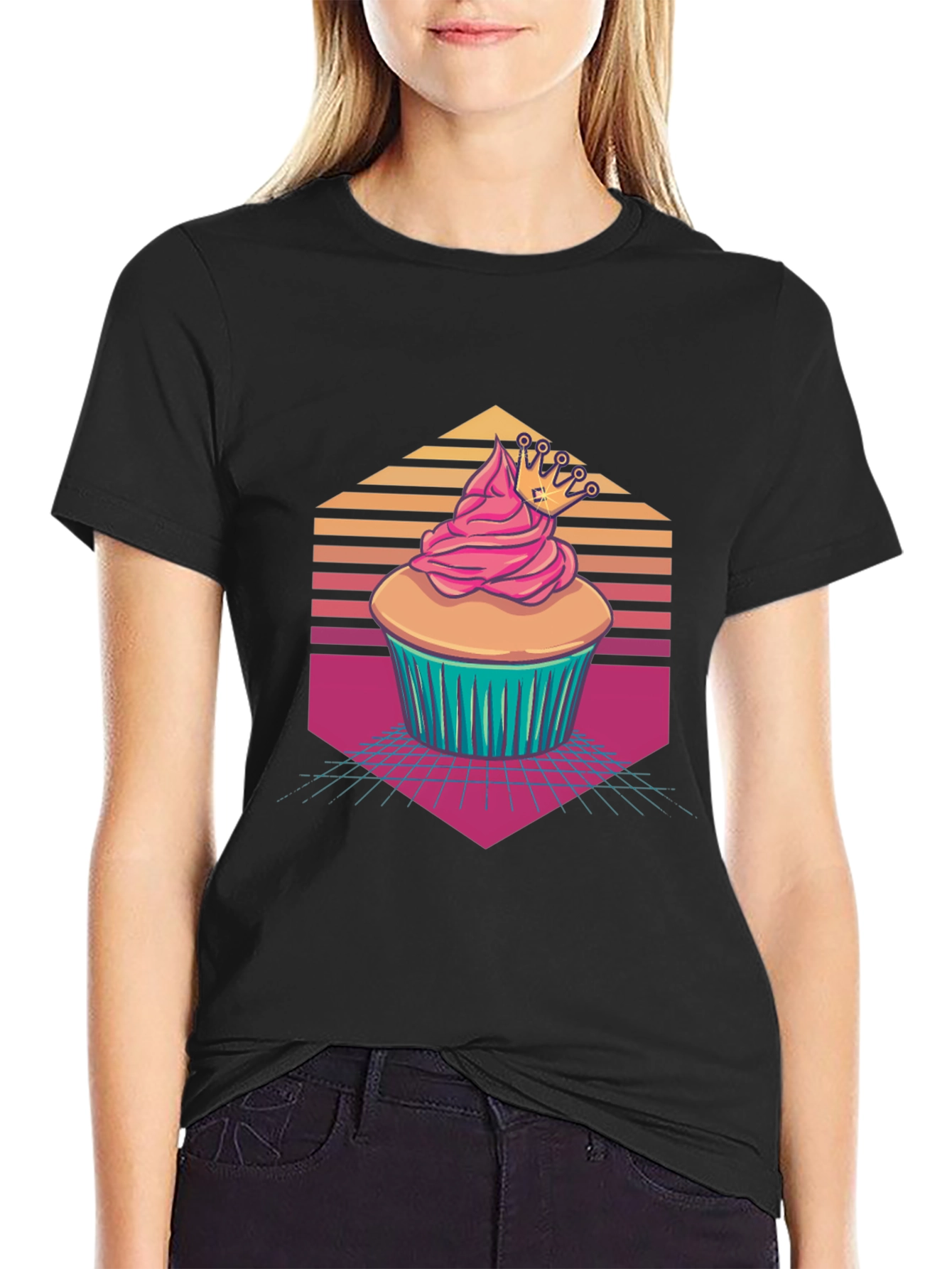 Cupcake Crown Graphic Tee - Retro Style
