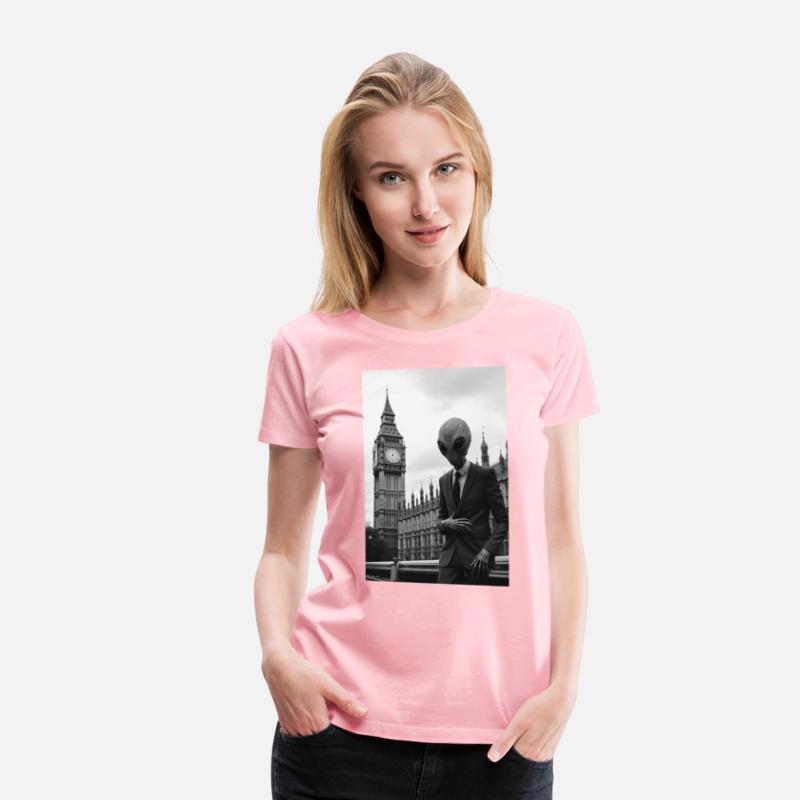 Alien in Suit at London's Parliament - B&W Photo