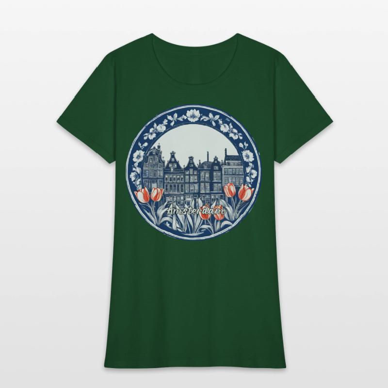 Amsterdam Houses Red Tulips Dutch Blue