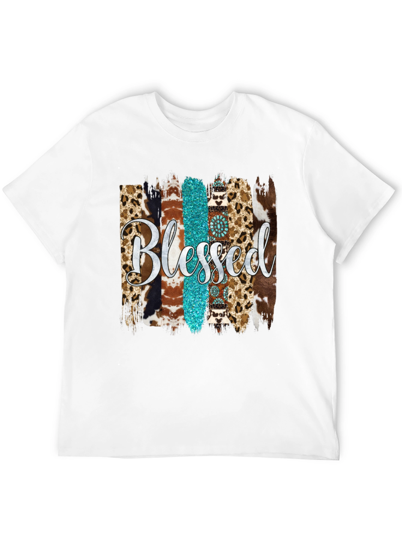 Blessed Western Graphic Tee - Turquoise & Animal Print