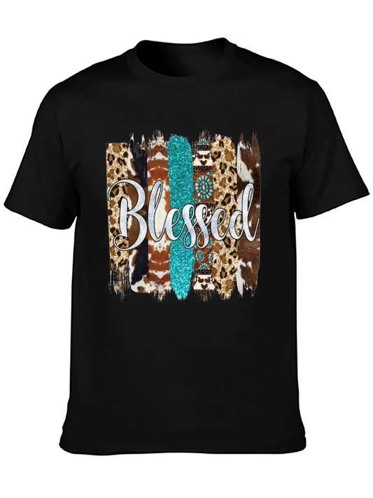 Blessed Western Graphic Tee - Turquoise & Animal Print