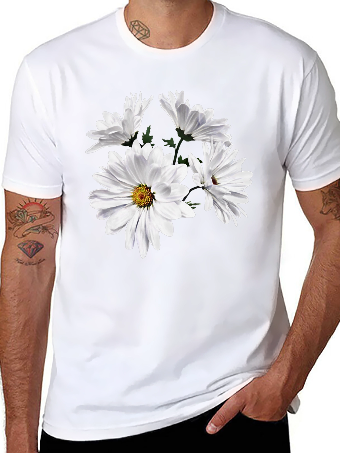 Daisy Flower Graphic Tee - Black Cotton T-Shirt