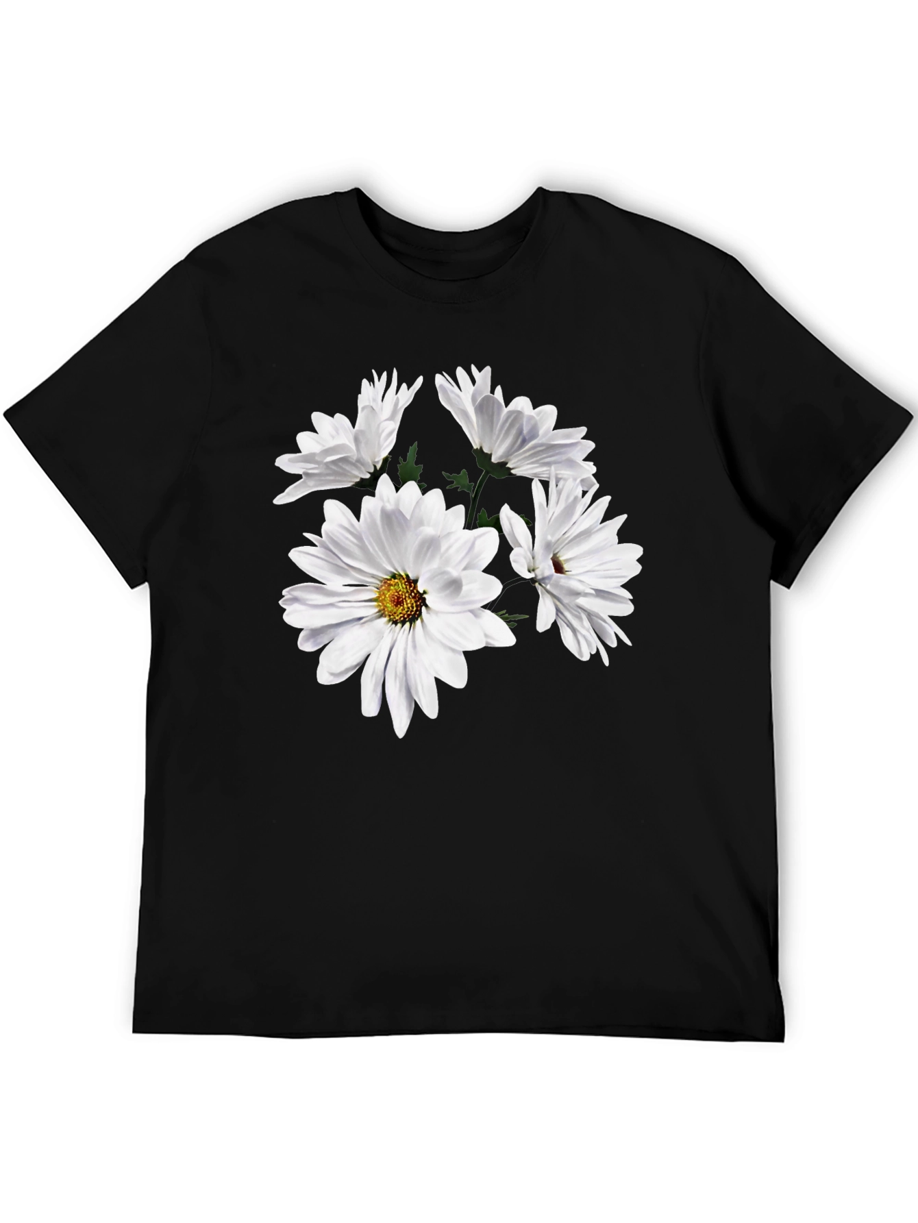 Daisy Flower Graphic Tee - Black Cotton T-Shirt