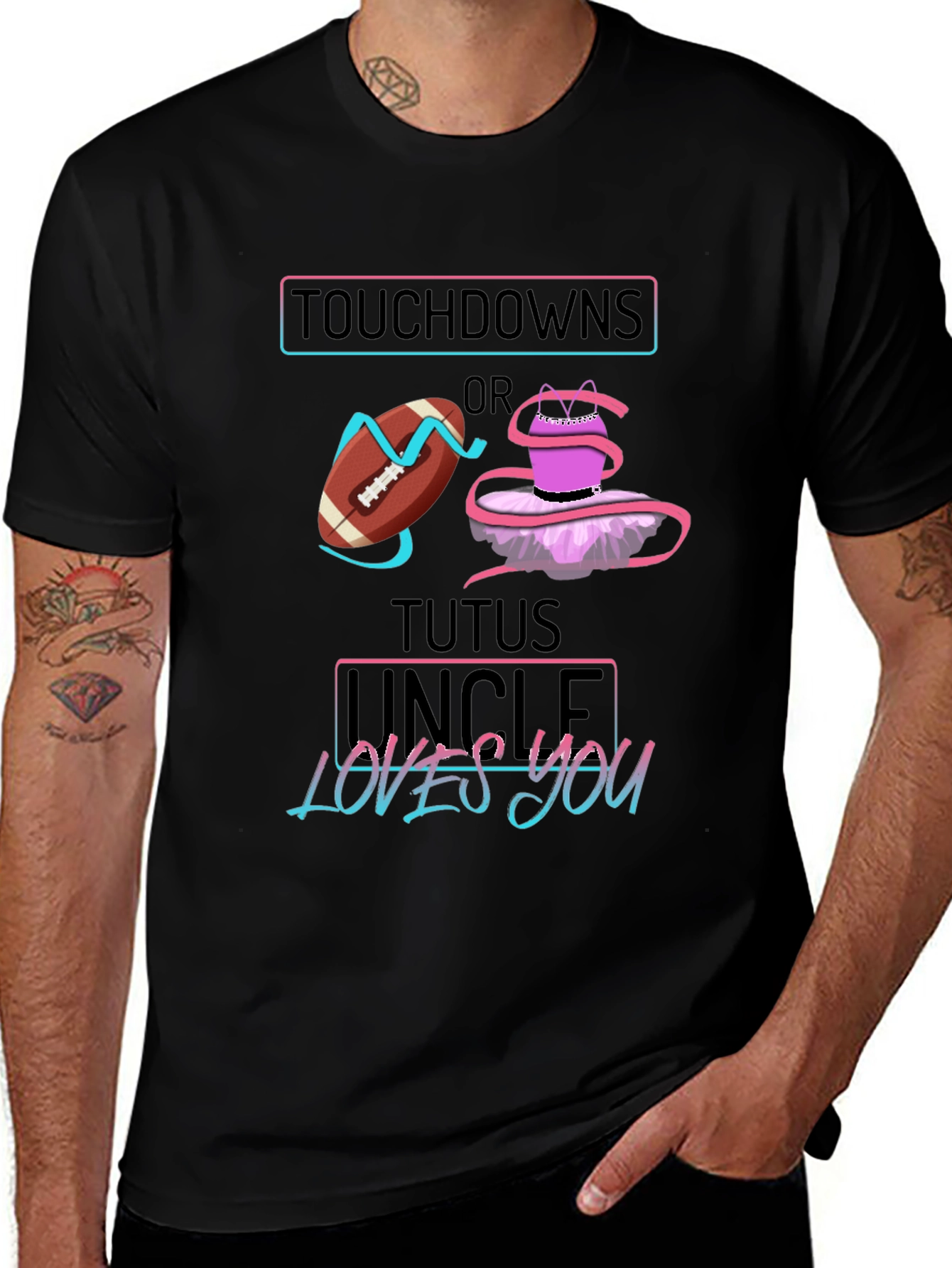 Touchdowns or Tutus Uncle Loves You Graphic T-Shirt