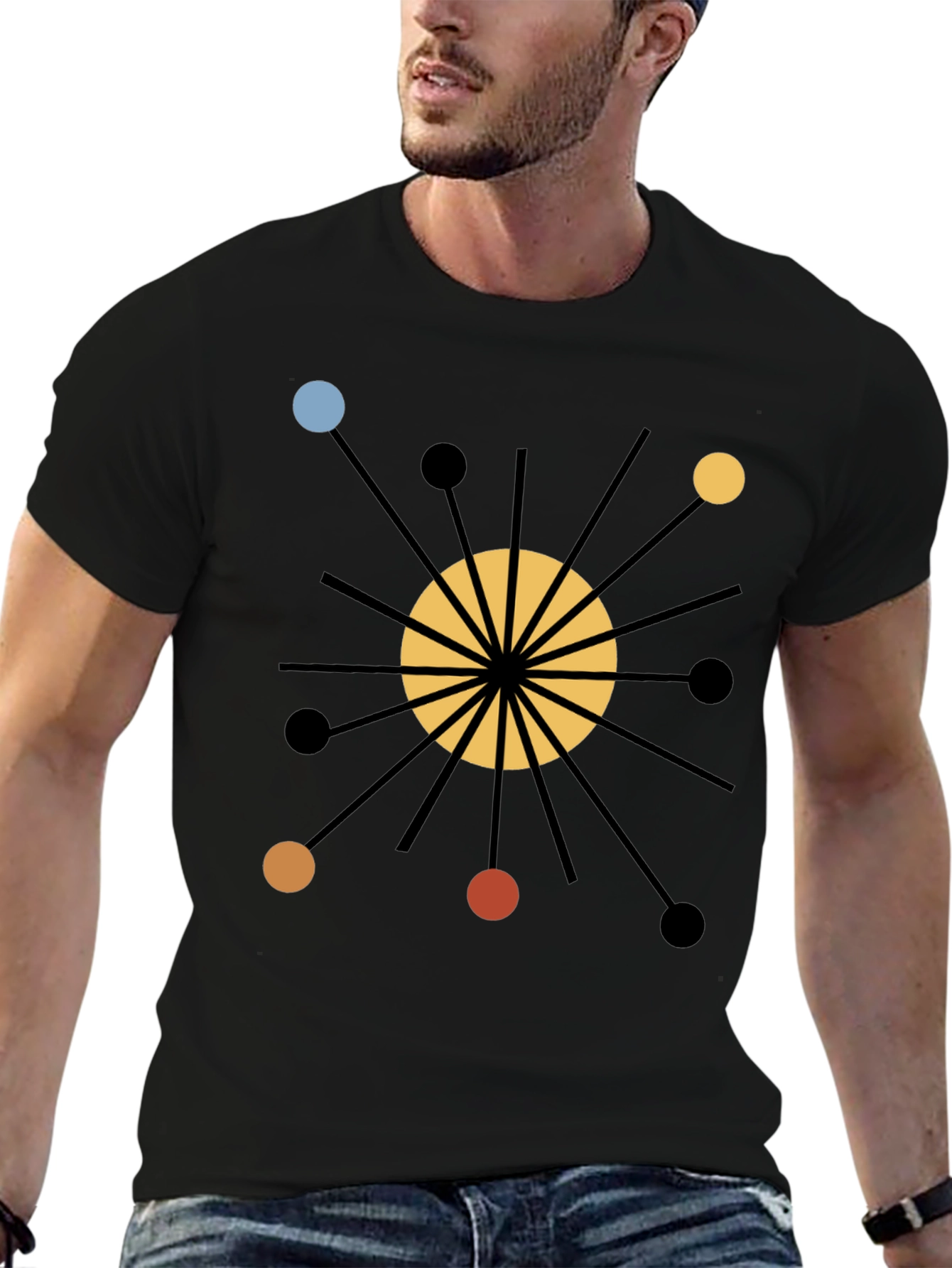 Atomic Starburst Graphic Print Black T-Shirt