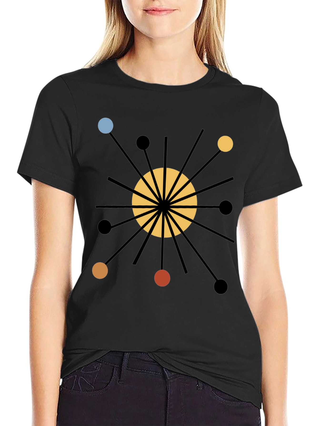 Atomic Starburst Graphic Print Black T-Shirt