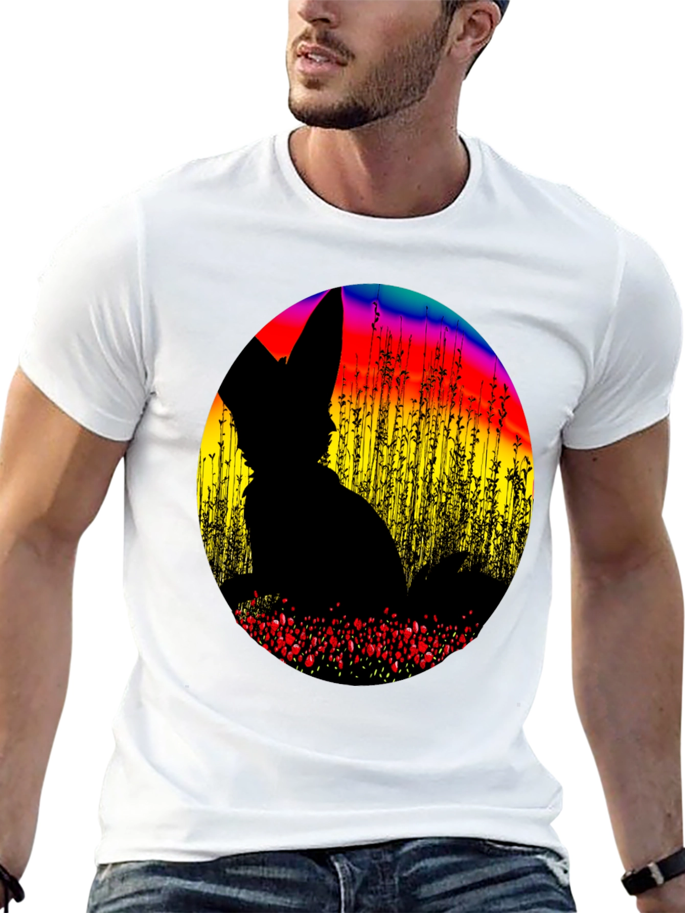 Abstract Fox Silhouette Graphic T-Shirt
