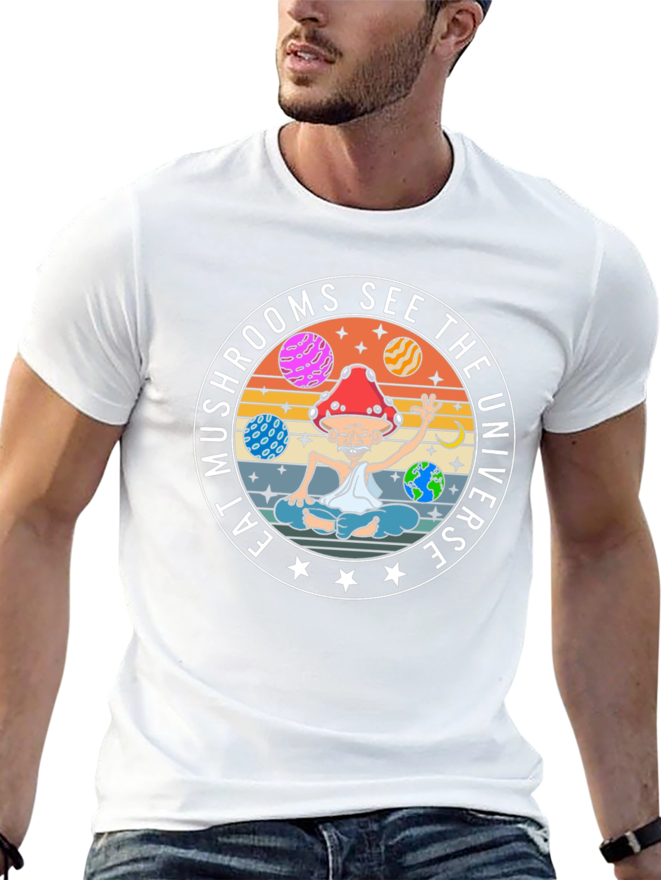 Eat Mushrooms See The Universe Black T-Shirt