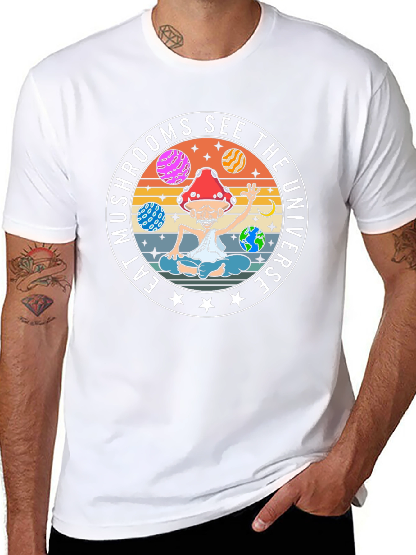 Eat Mushrooms See The Universe Black T-Shirt