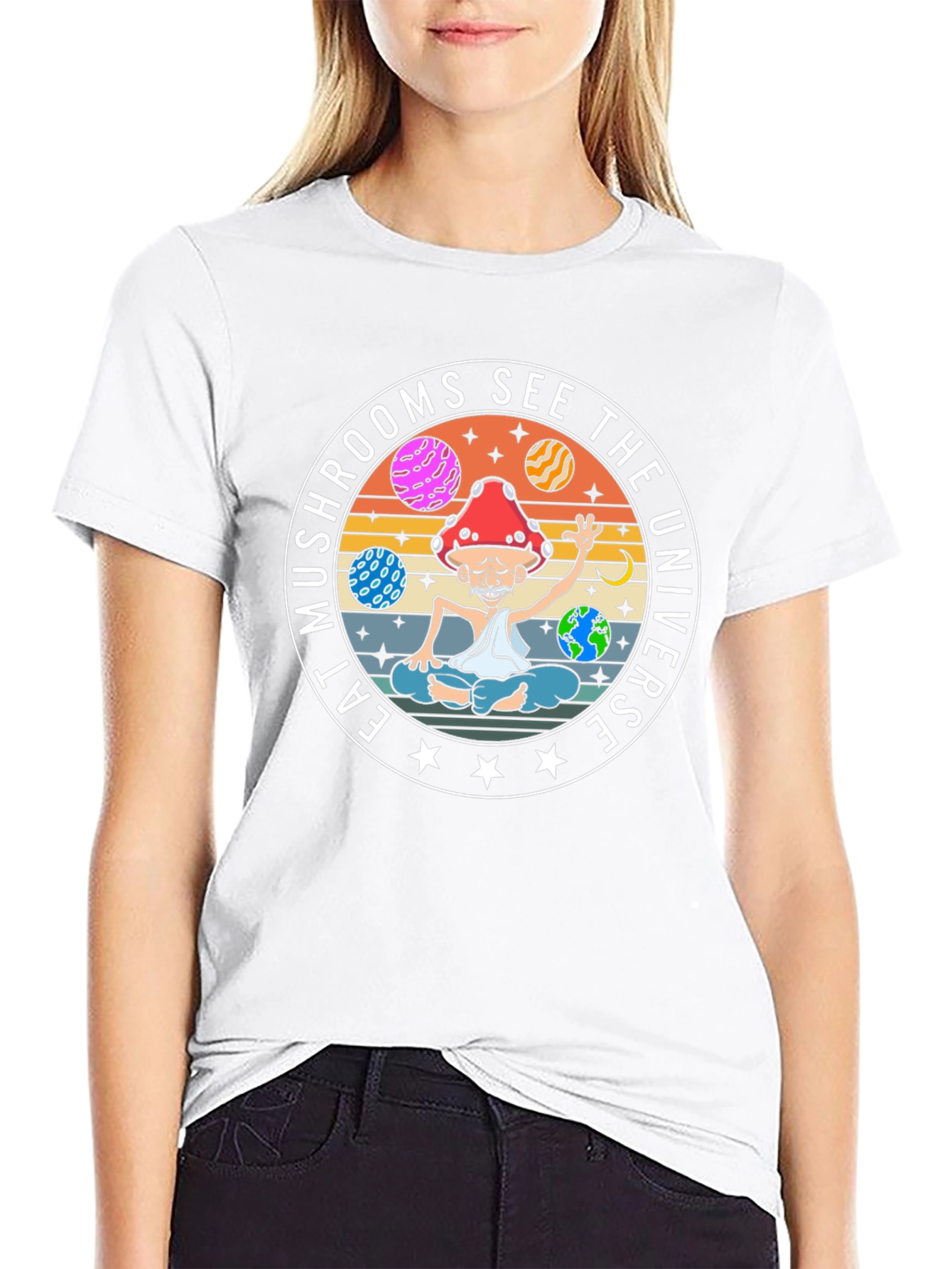 Eat Mushrooms See The Universe Black T-Shirt