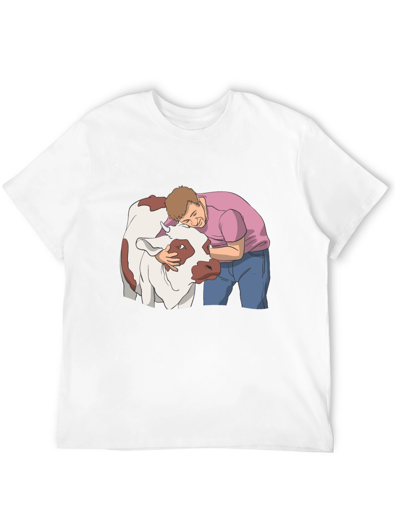 Man Hugging Cow Graphic Tee - Black Cotton T-Shirt