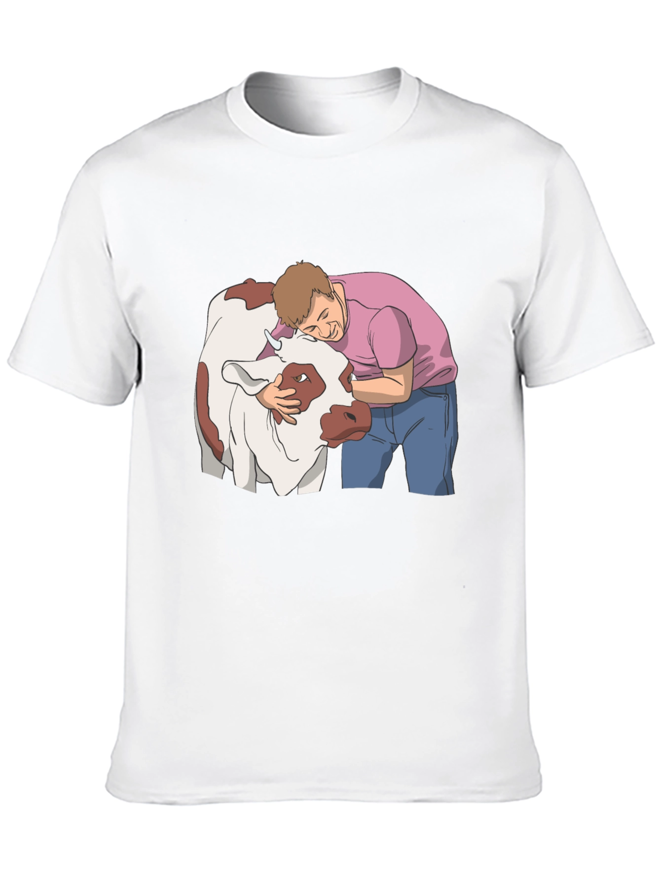 Man Hugging Cow Graphic Tee - Black Cotton T-Shirt