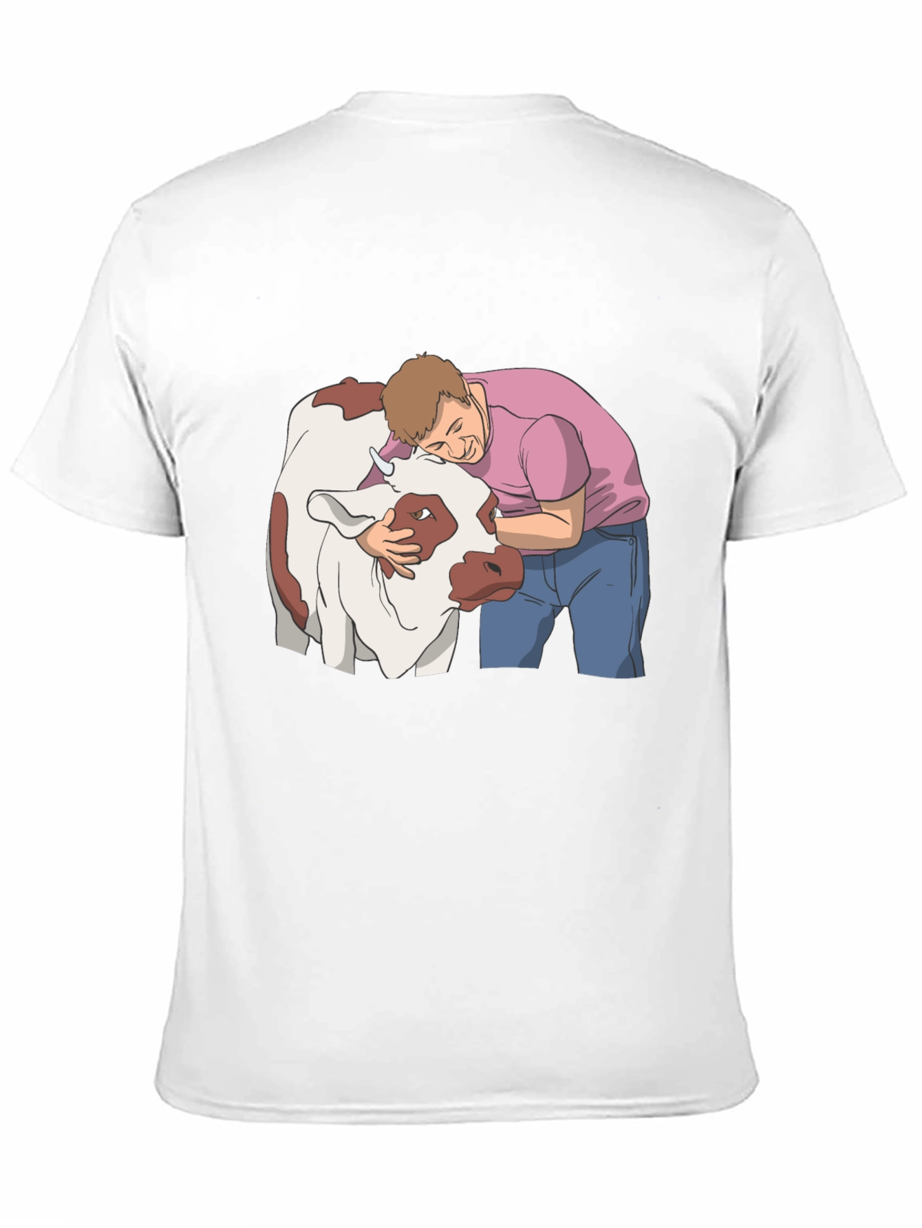Man Hugging Cow Graphic Tee - Black Cotton T-Shirt