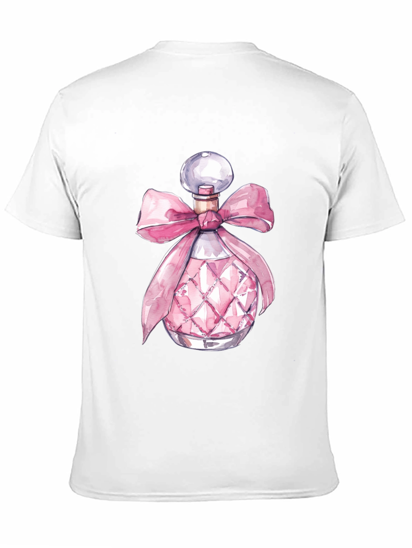 Stylish Black Tee with Pink Perfume Bottle Design