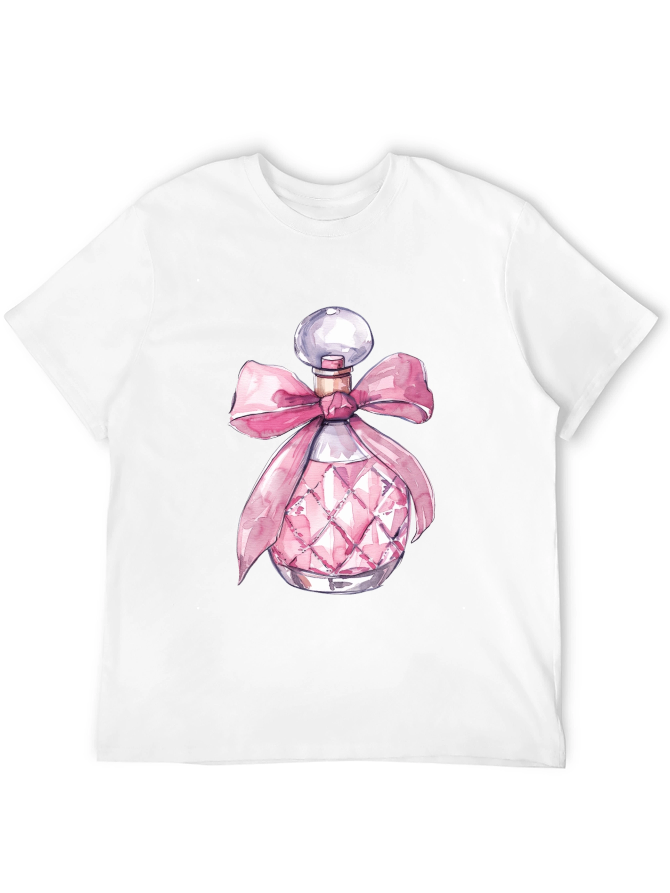 Stylish Black Tee with Pink Perfume Bottle Design