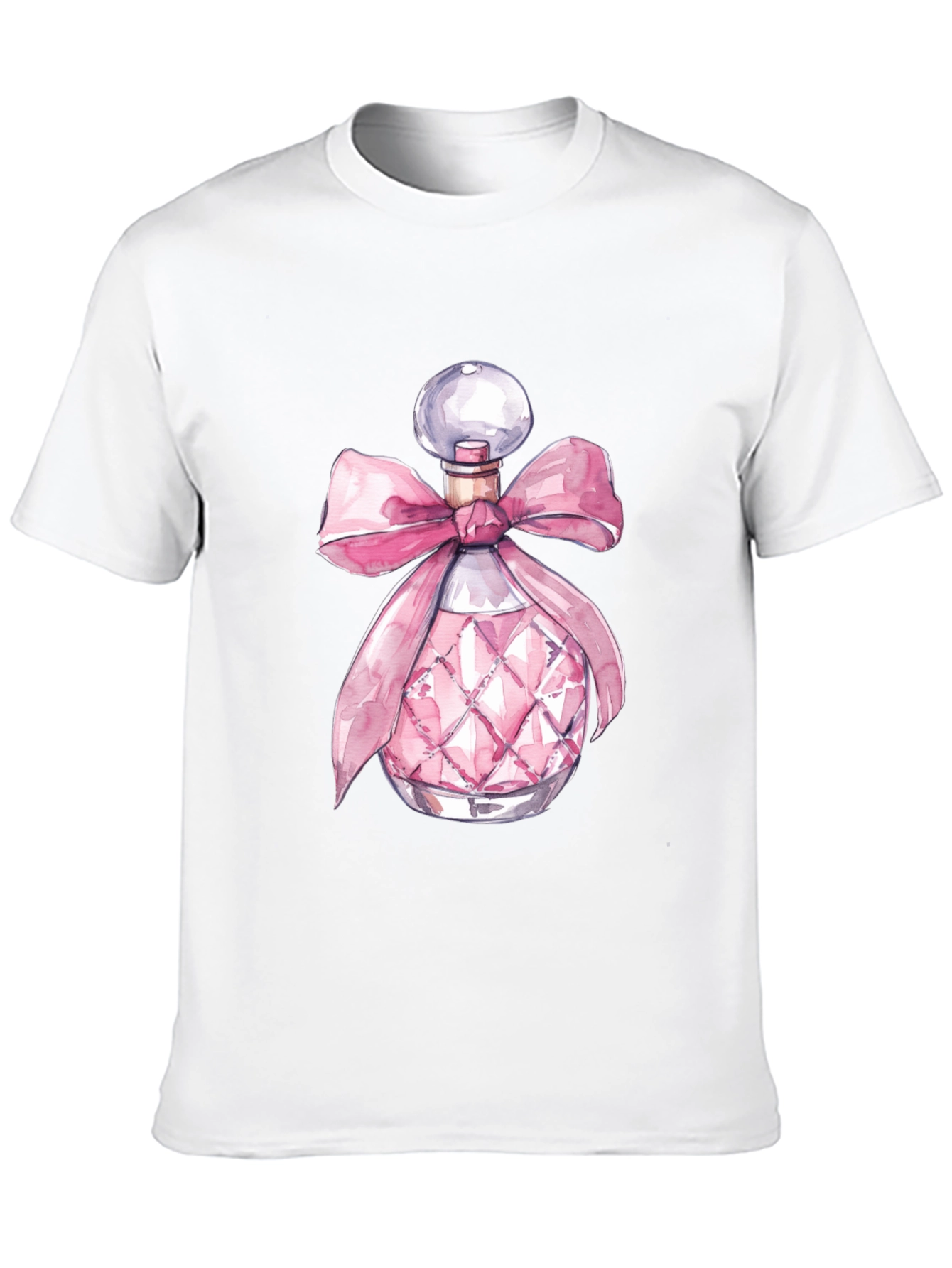 Stylish Black Tee with Pink Perfume Bottle Design