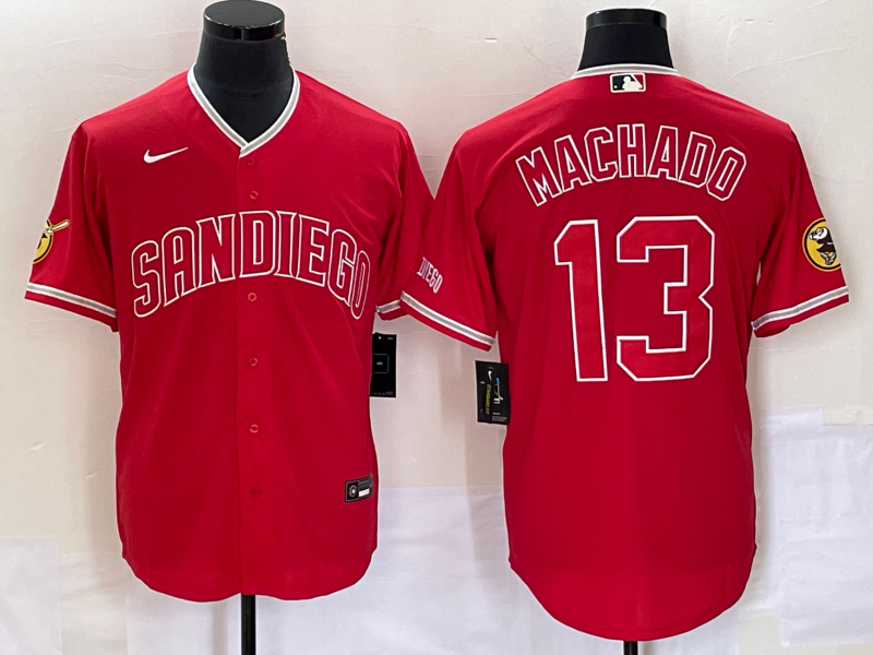 Men's San Diego Padres Manny Machado #13 Red Replica Player Jerseys
