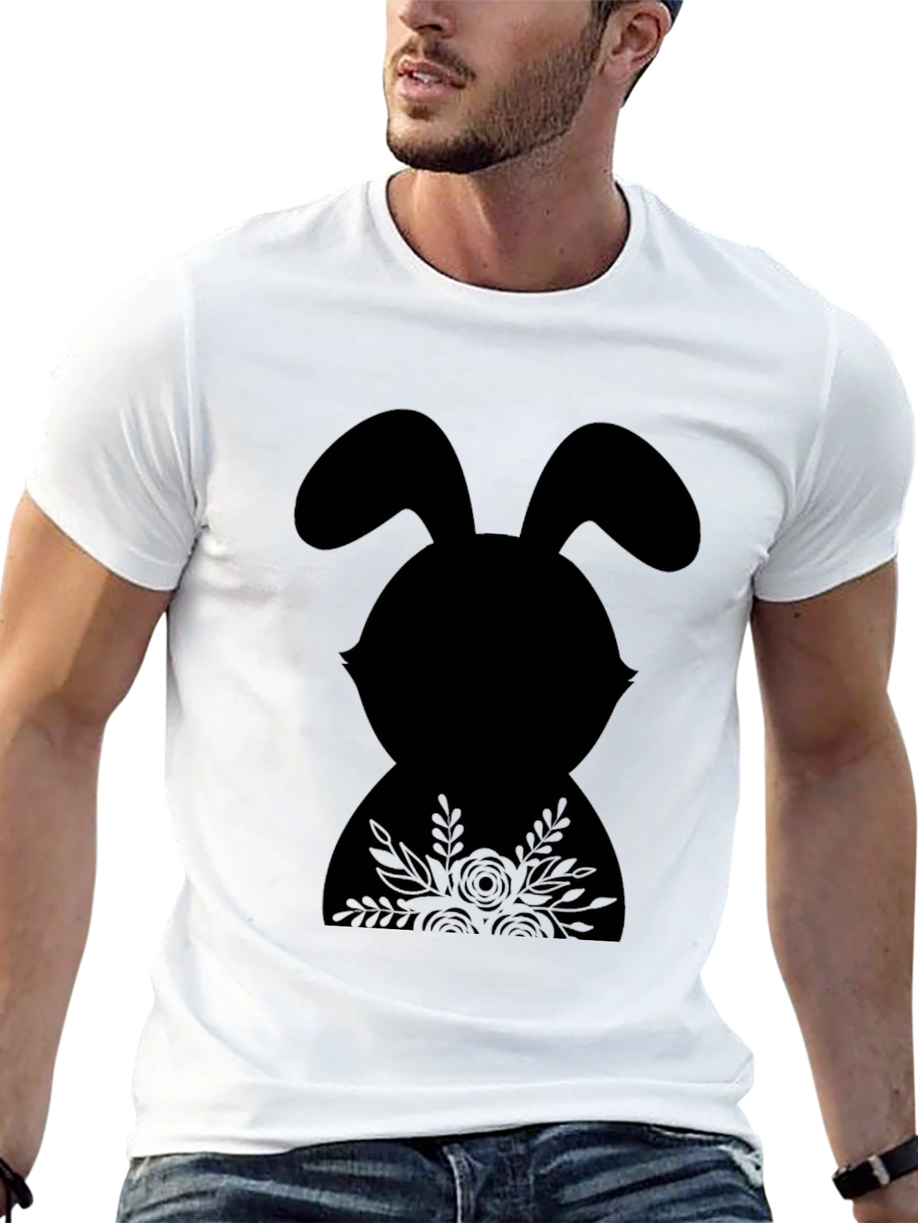 Floral Easter Bunny Black T-Shirt