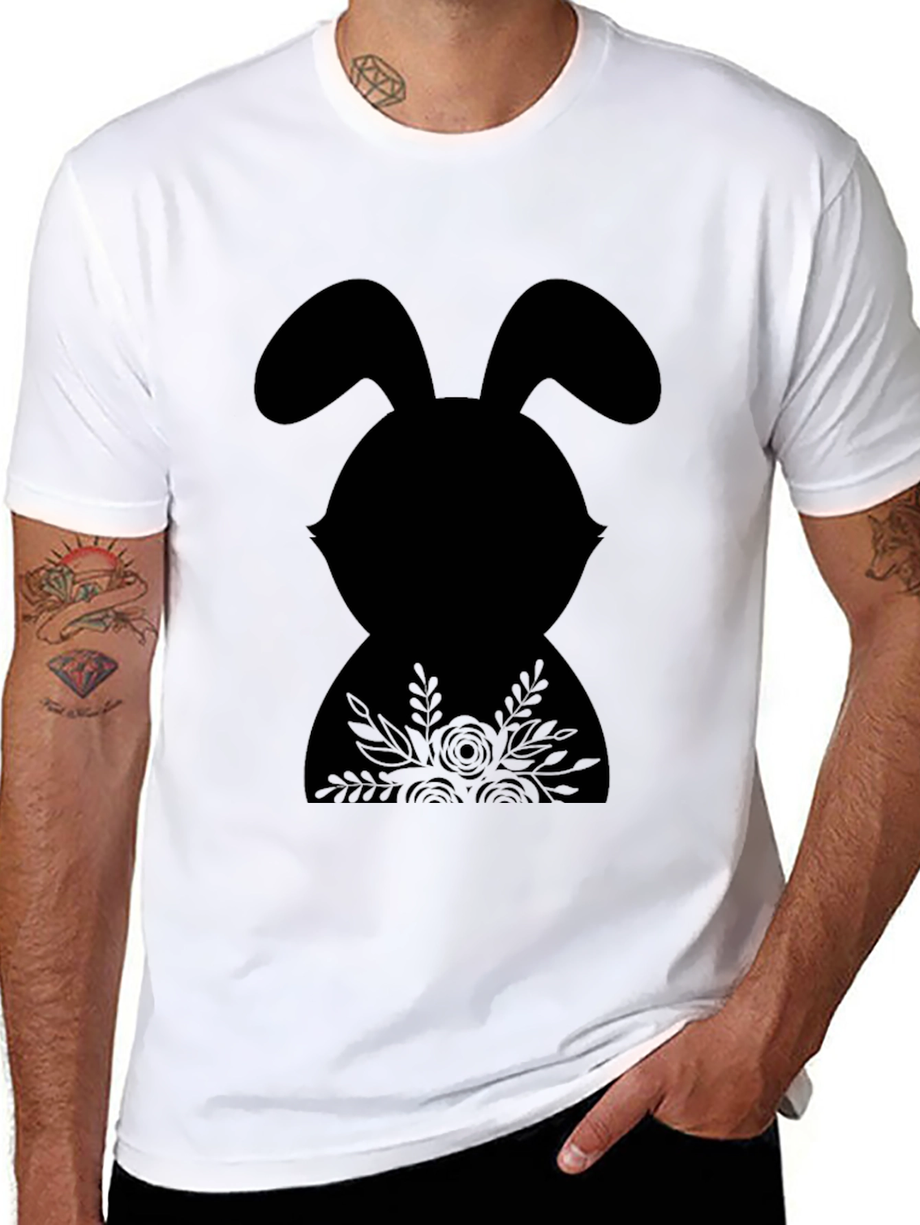 Floral Easter Bunny Black T-Shirt