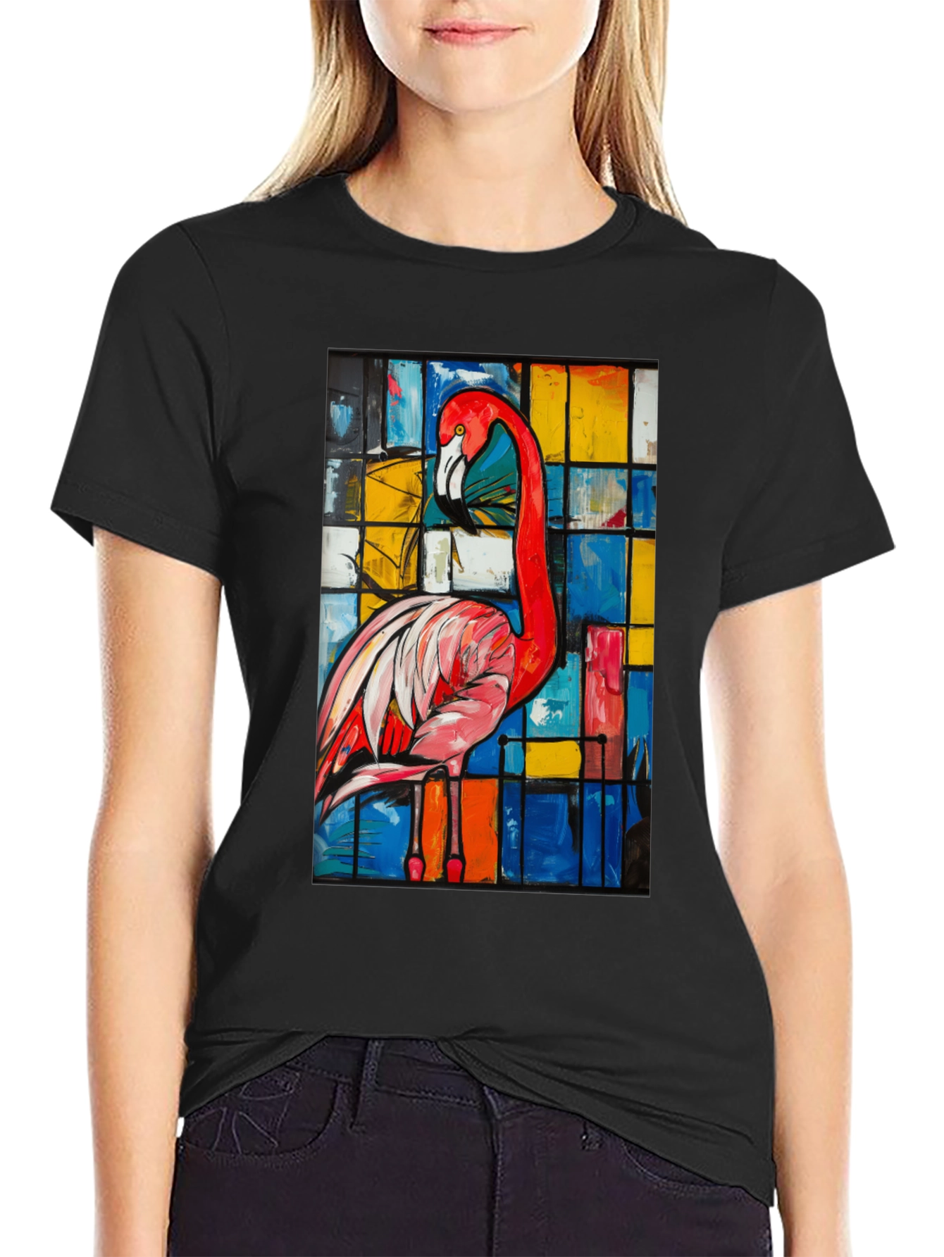 Abstract Flamingo Graphic Tee - Modern Art Shirt