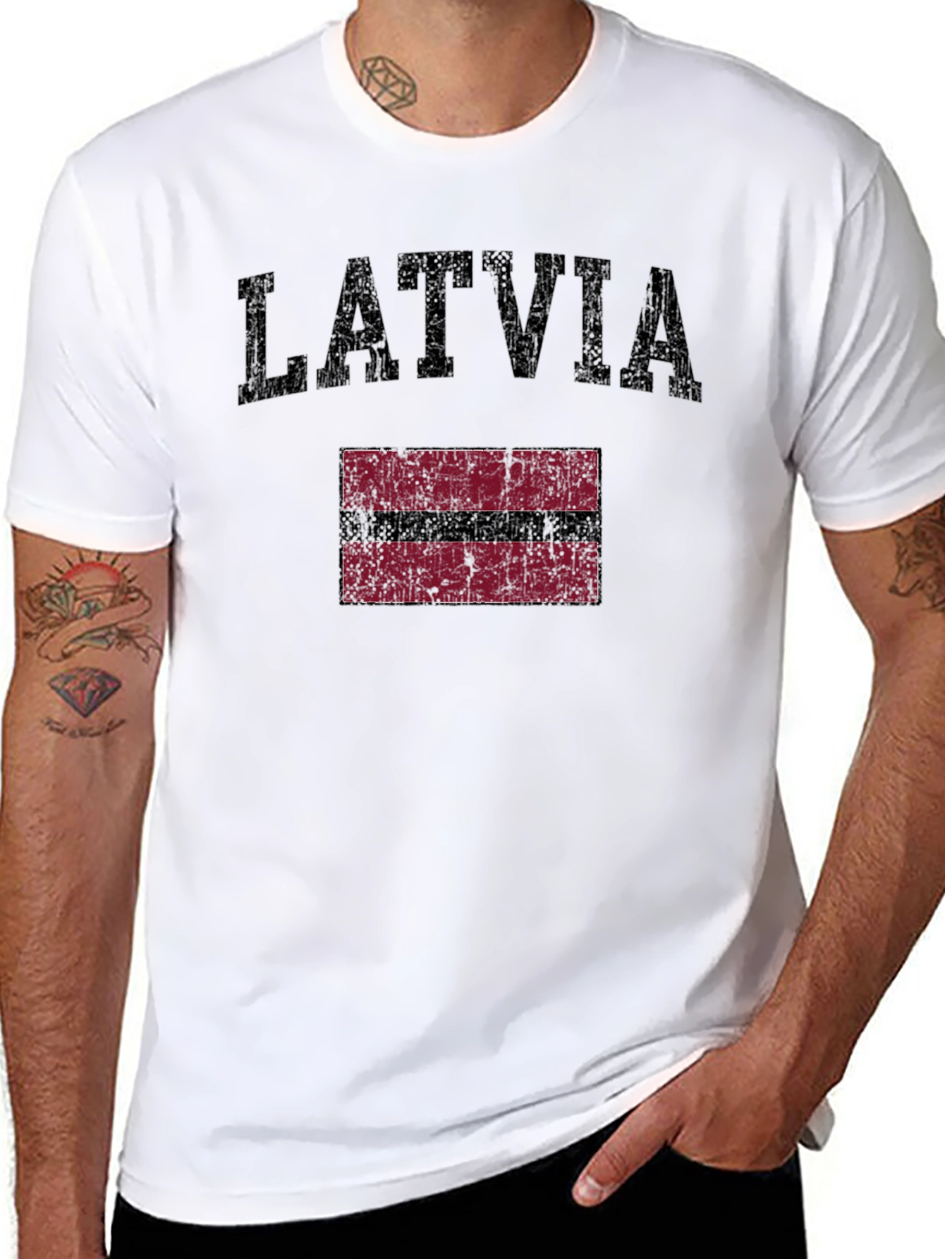 Latvia Flag Graphic T-Shirt - Distressed Design