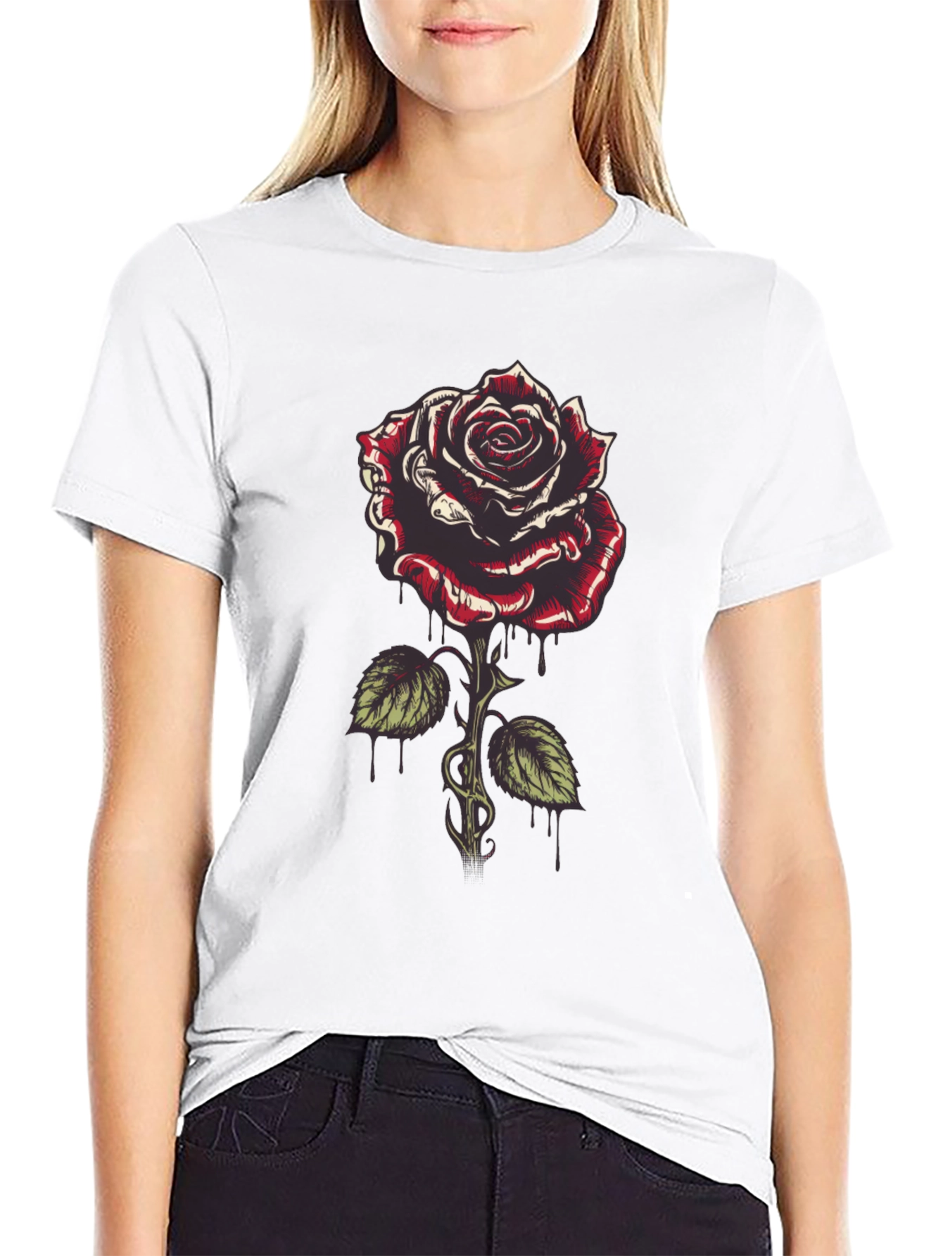 Rose Graphic Tee - Mens Black Cotton T-Shirt