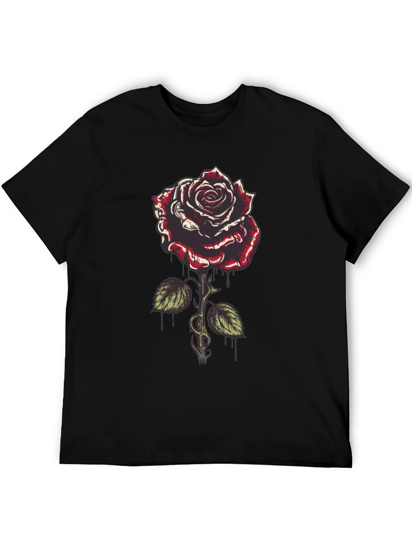 Rose Graphic Tee - Mens Black Cotton T-Shirt
