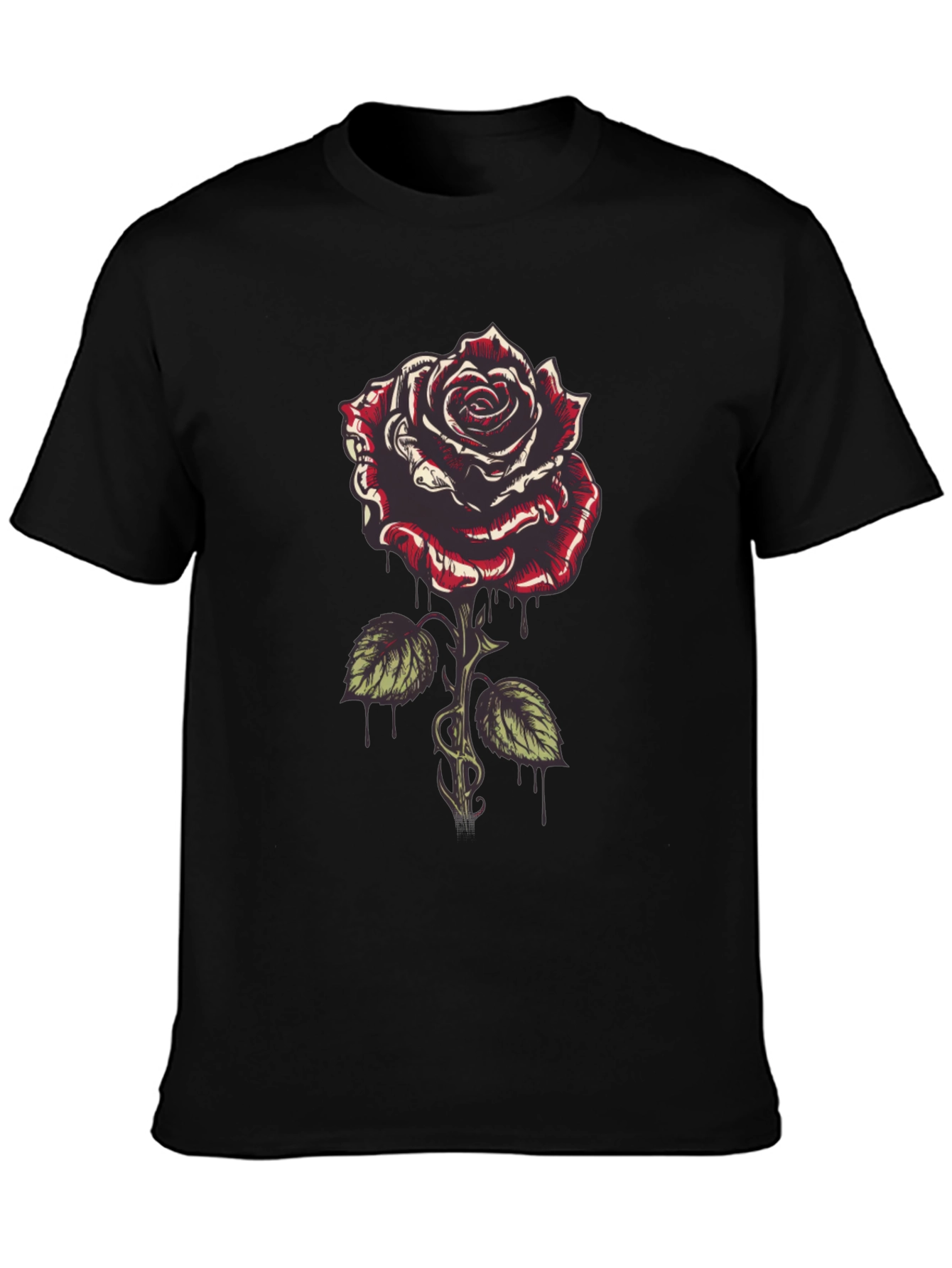 Rose Graphic Tee - Mens Black Cotton T-Shirt