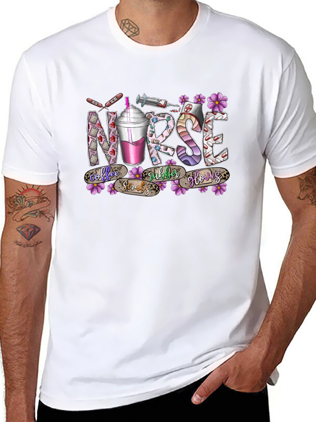 Nurse Coffee Scrubs Rubber Gloves T-Shirt