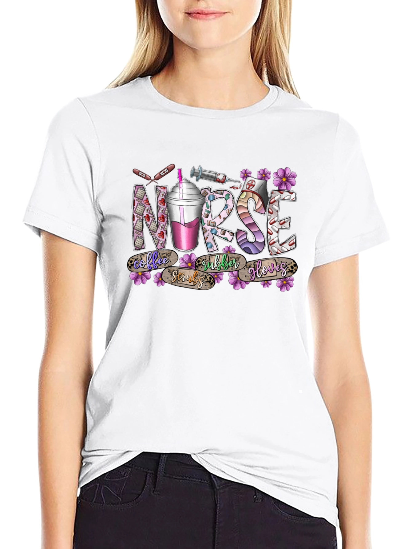 Nurse Coffee Scrubs Rubber Gloves T-Shirt