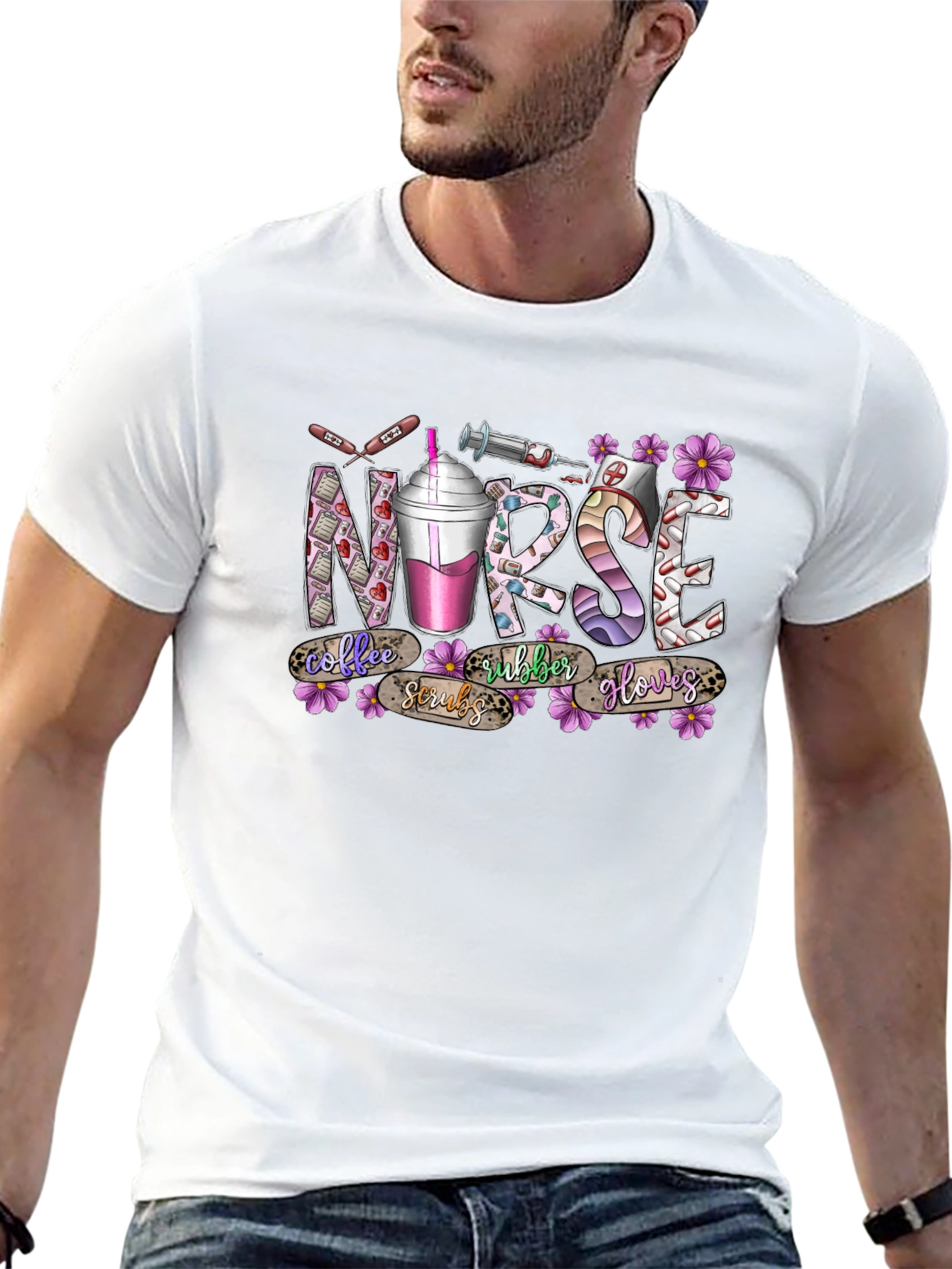 Nurse Coffee Scrubs Rubber Gloves T-Shirt