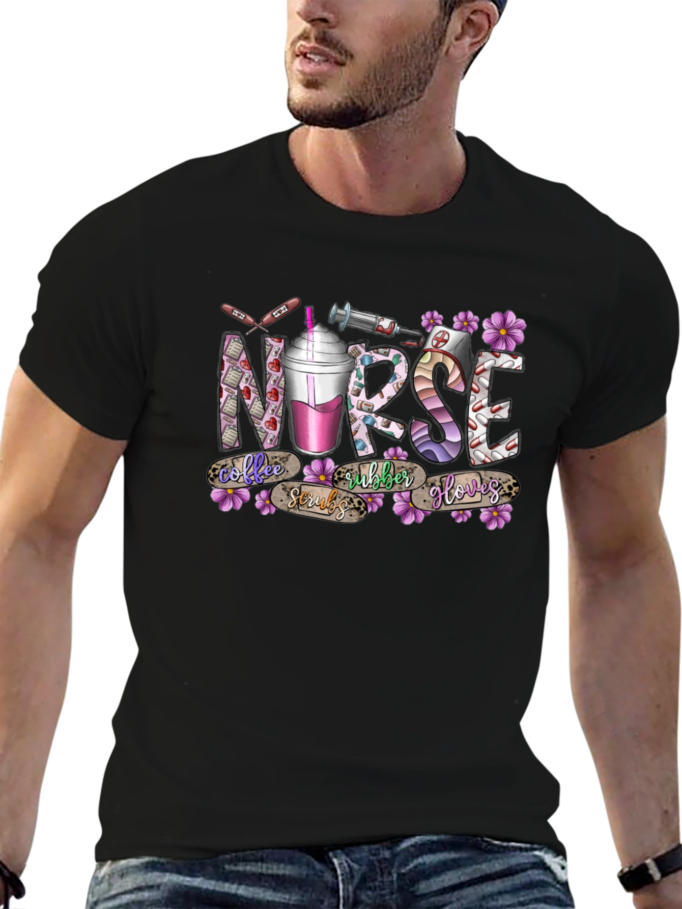 Nurse Coffee Scrubs Rubber Gloves T-Shirt
